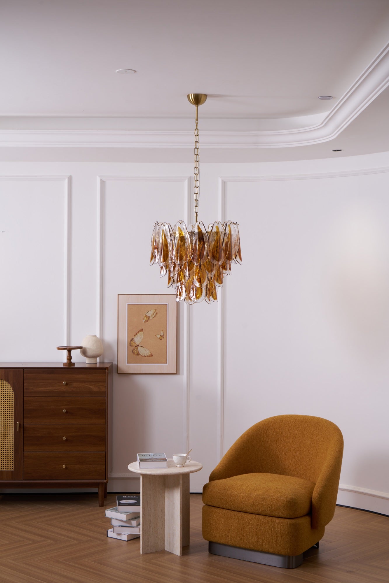 Aurora Chandelier Amber Leaf Glass Layered Organic Warmth-Neutral Decor