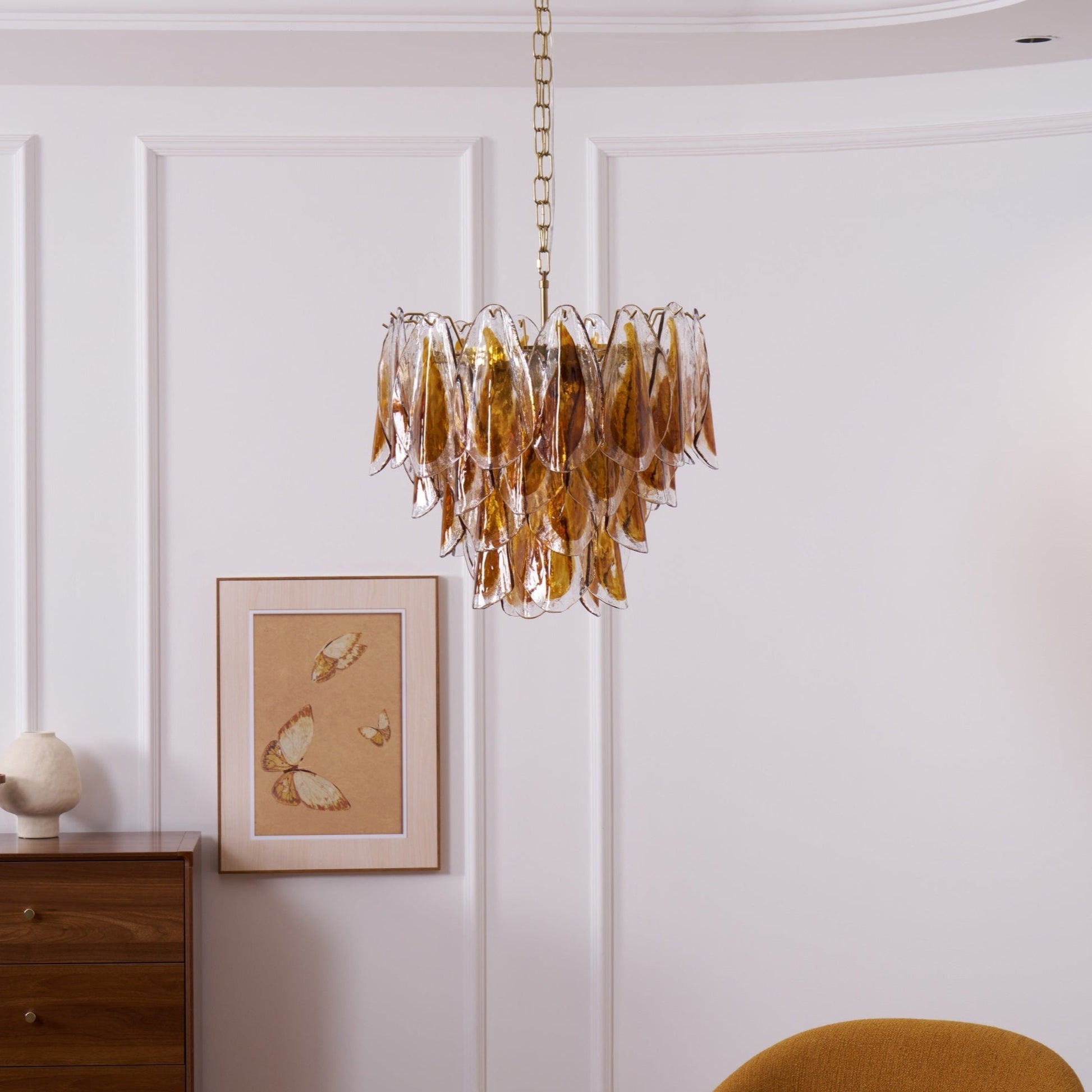 Aurora Chandelier Amber Leaf Glass Layered Organic Warmth-Neutral Decor