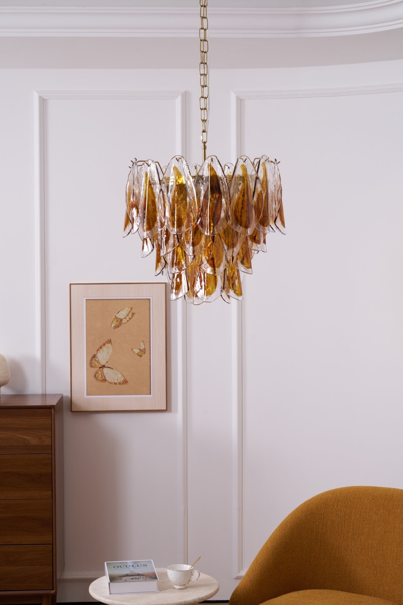 Aurora Chandelier Amber Leaf Glass Layered Organic Warmth-Neutral Decor
