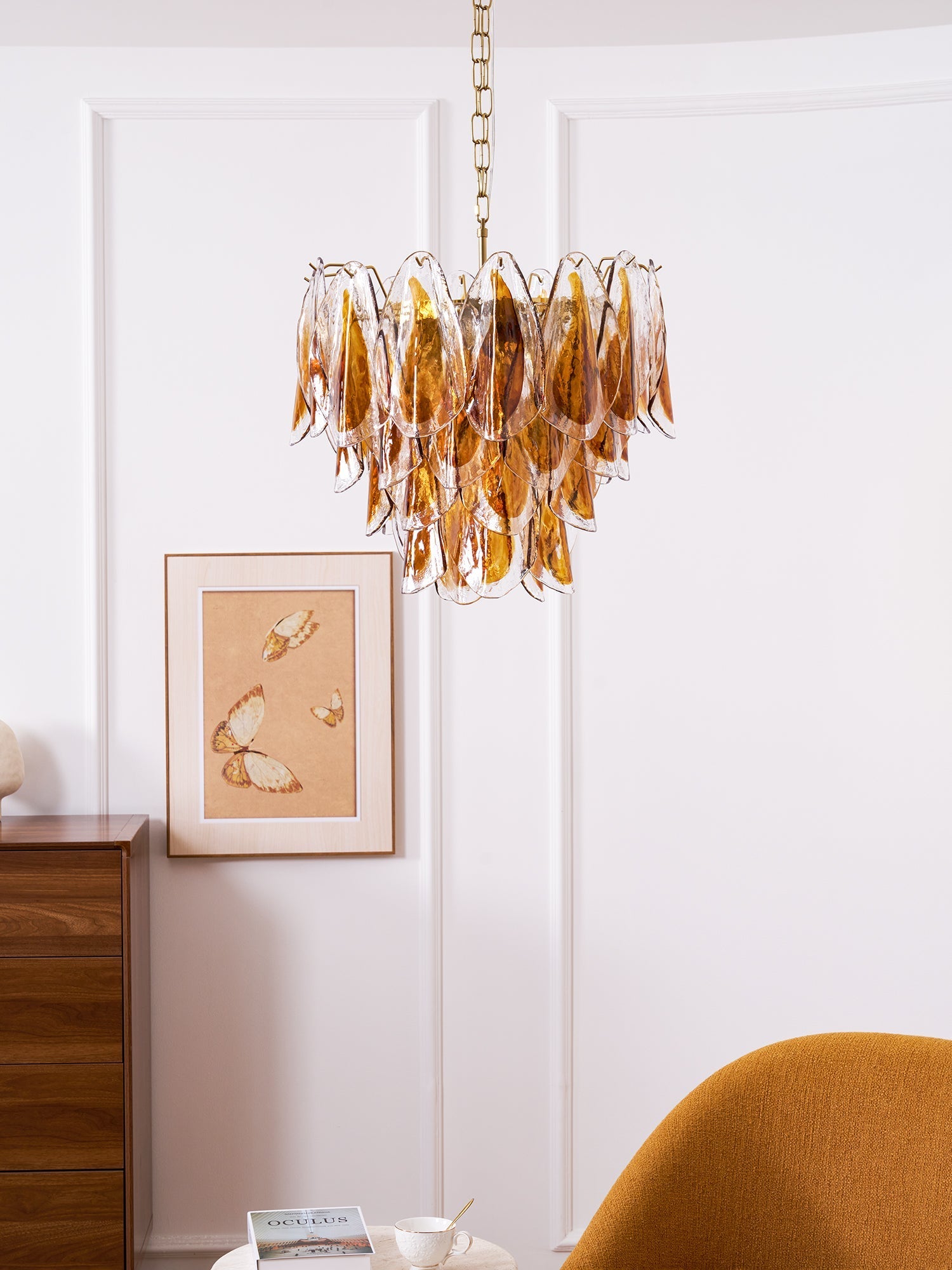 Aurora Chandelier Amber Leaf Glass Layered Organic Warmth-Neutral Decor