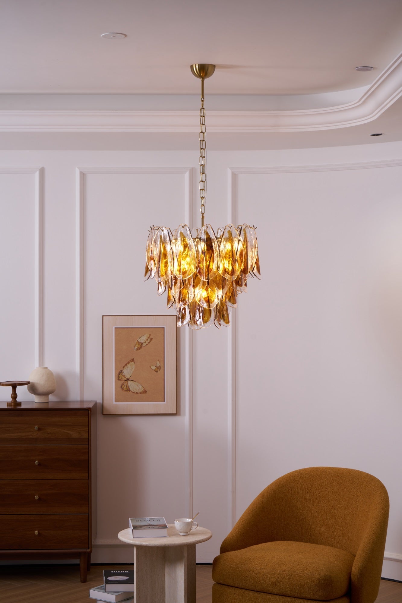 Aurora Chandelier Amber Leaf Glass Layered Organic Warmth-Neutral Decor