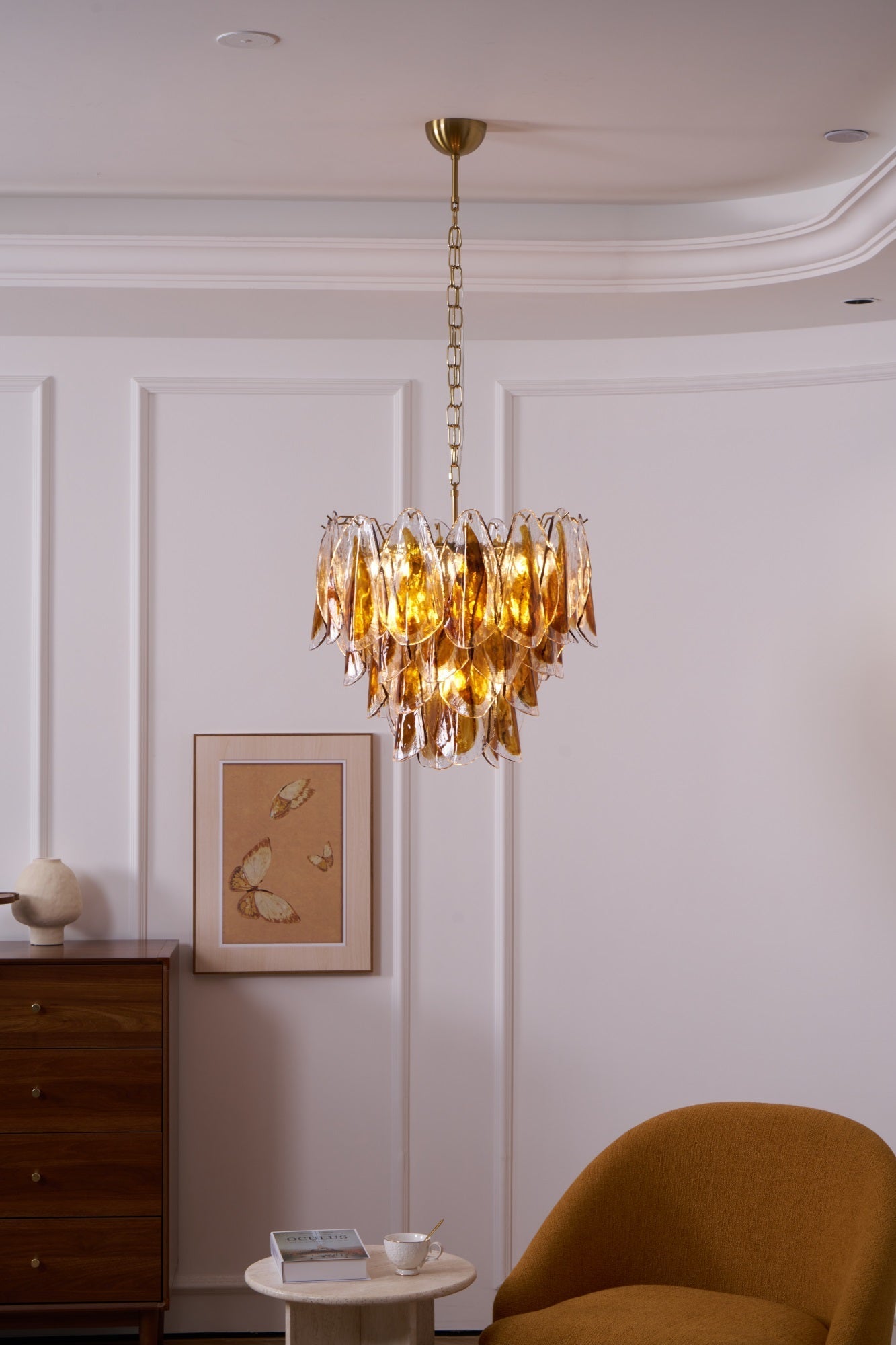 Aurora Chandelier Amber Leaf Glass Layered Organic Warmth-Neutral Decor