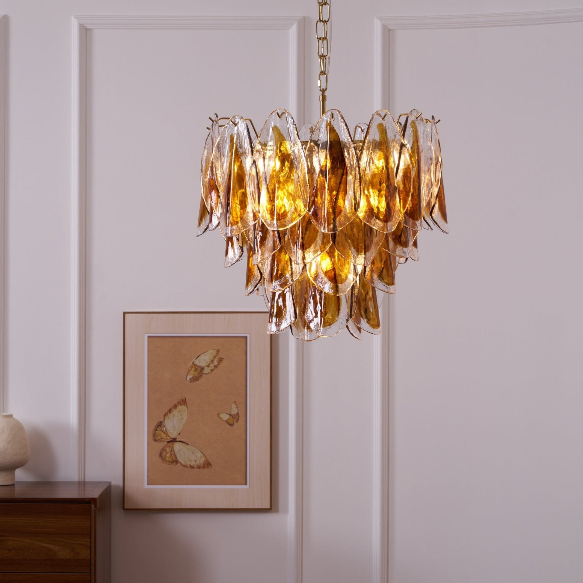 Aurora Chandelier Amber Leaf Glass Layered Organic Warmth-Neutral Decor