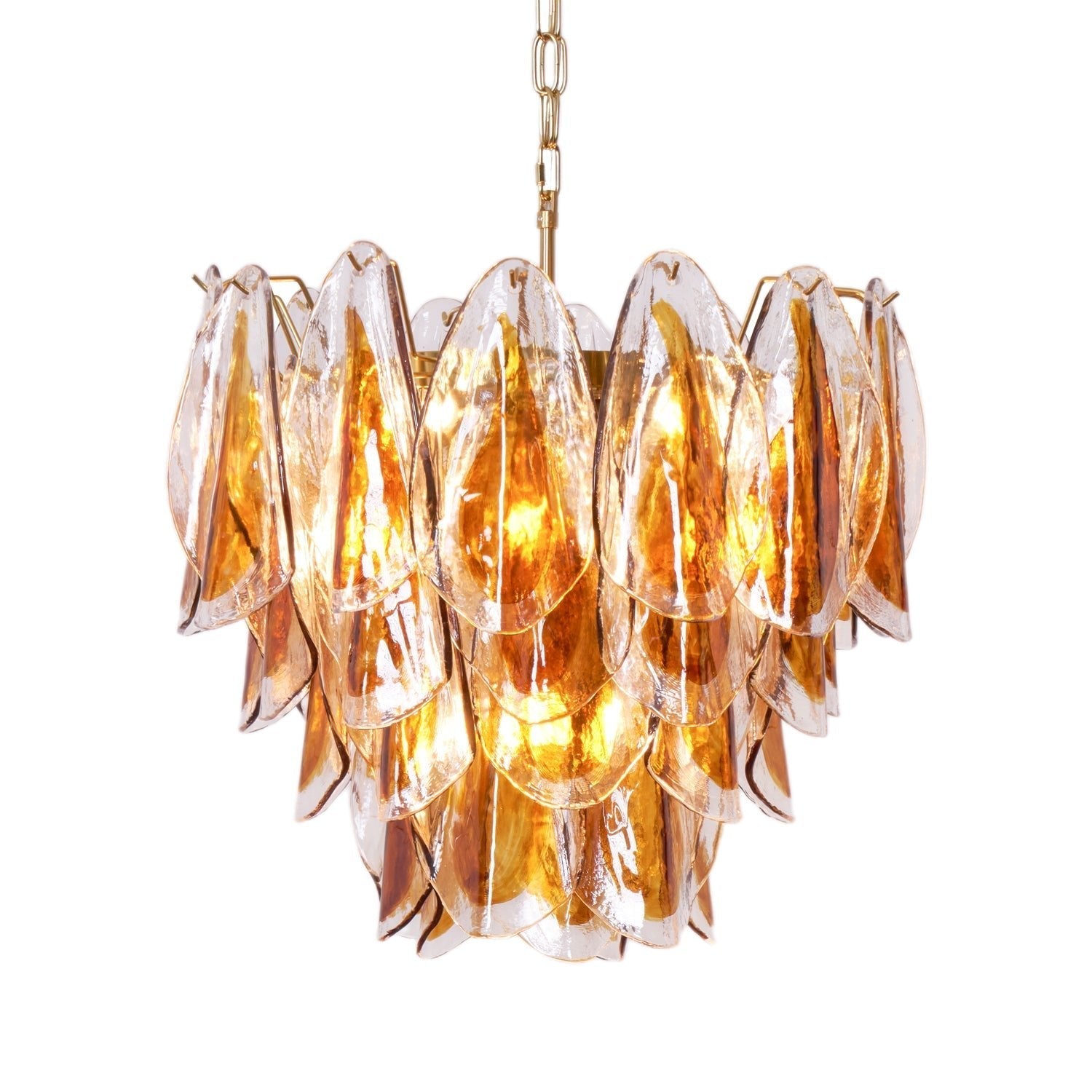 Aurora Chandelier Amber Leaf Glass Layered Organic Warmth-Neutral Decor