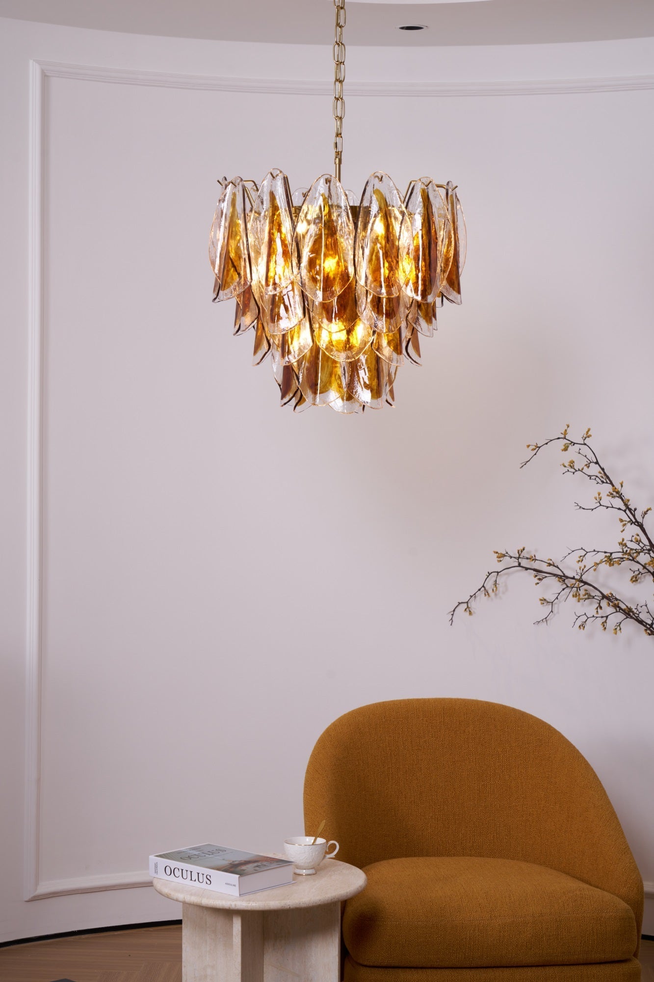 Aurora Chandelier Amber Leaf Glass Layered Organic Warmth-Neutral Decor