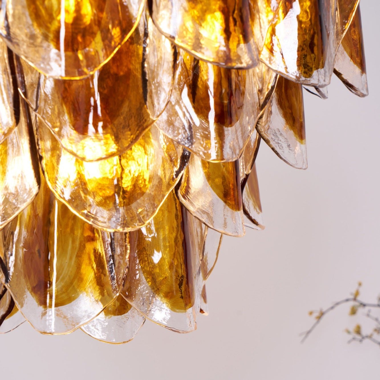 Aurora Chandelier Amber Leaf Glass Layered Organic Warmth-Neutral Decor