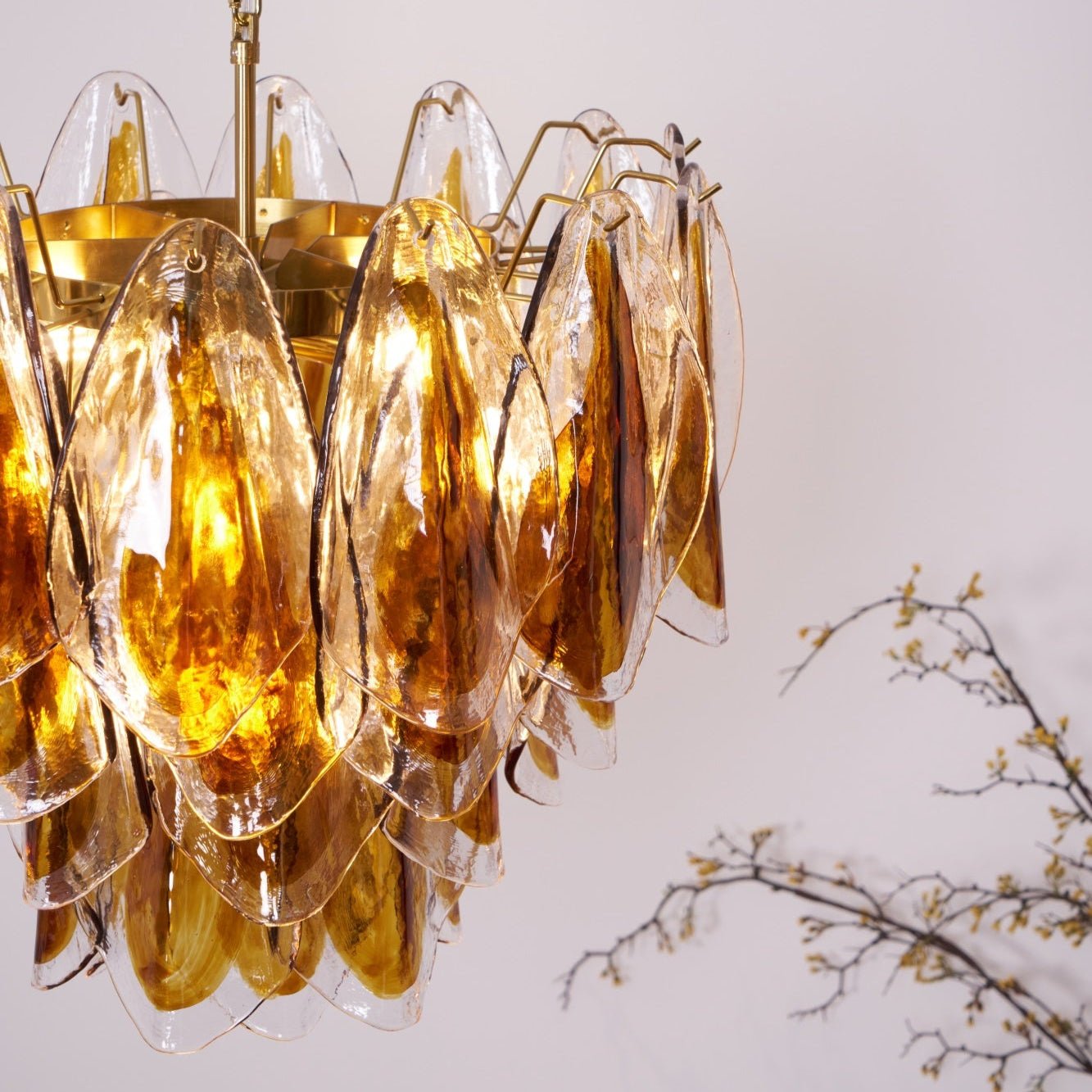 Aurora Chandelier Amber Leaf Glass Layered Organic Warmth-Neutral Decor