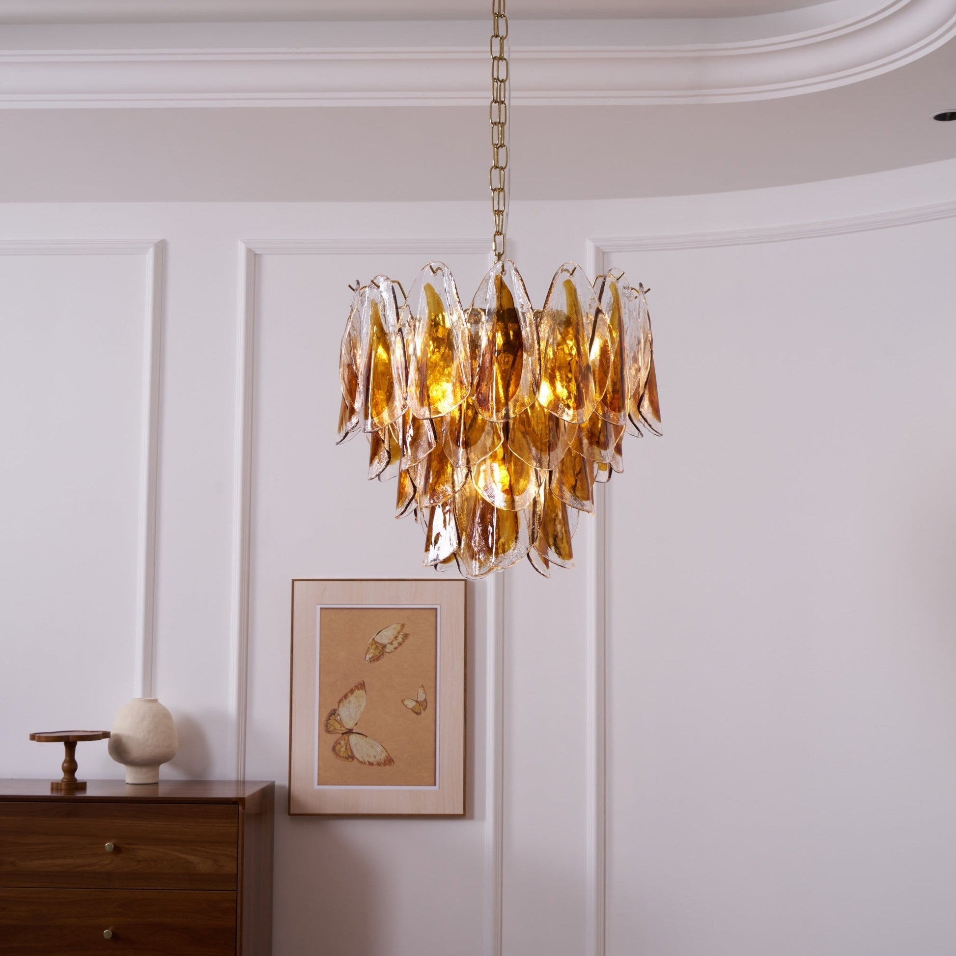 Aurora Chandelier Amber Leaf Glass Layered Organic Warmth-Neutral Decor