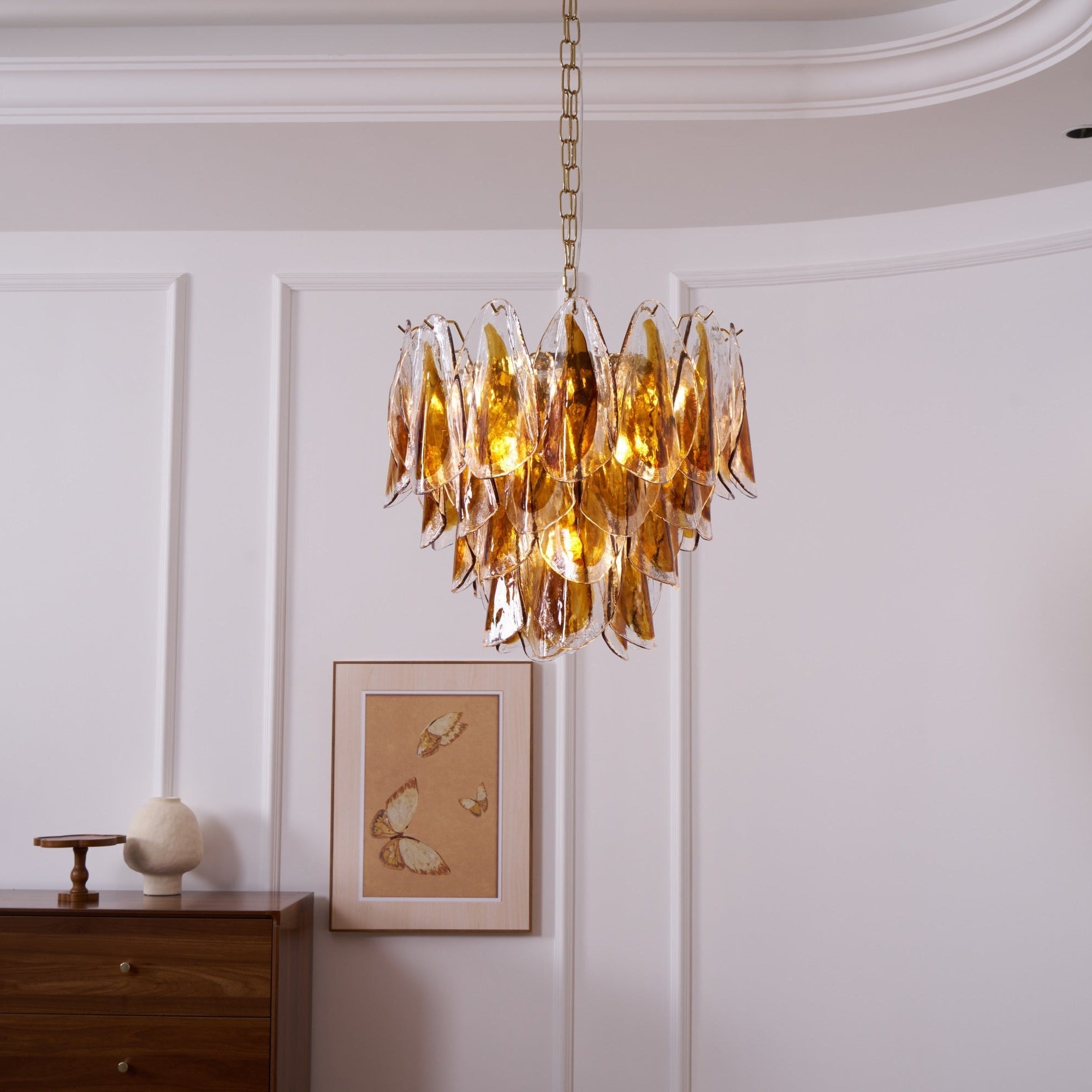 Aurora Chandelier Amber Leaf Glass Layered Organic Warmth-Neutral Decor