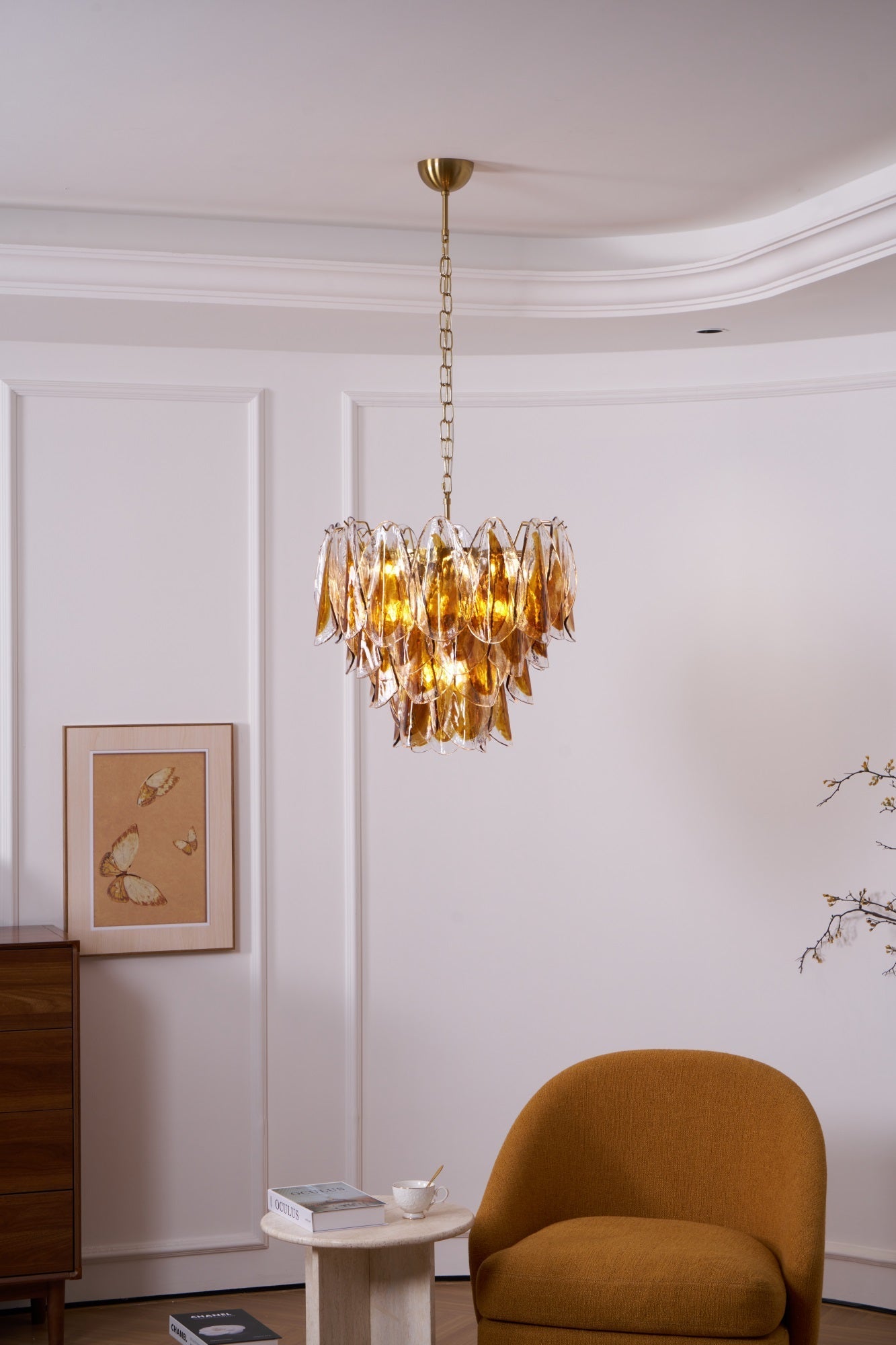 Aurora Chandelier Amber Leaf Glass Layered Organic Warmth-Neutral Decor