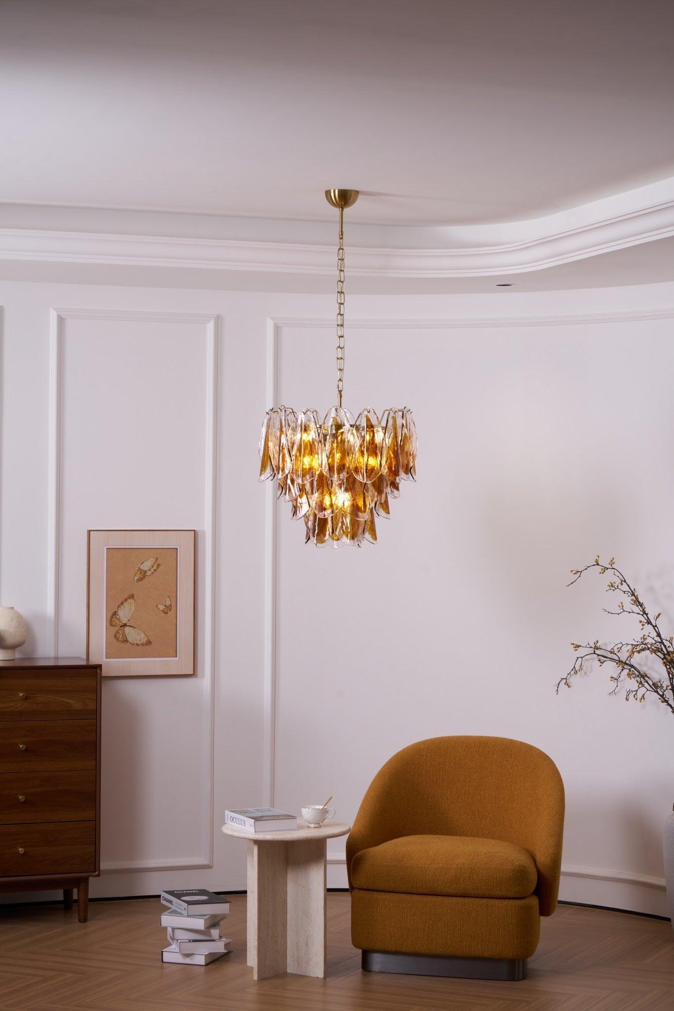Aurora Chandelier Amber Leaf Glass Layered Organic Warmth-Neutral Decor