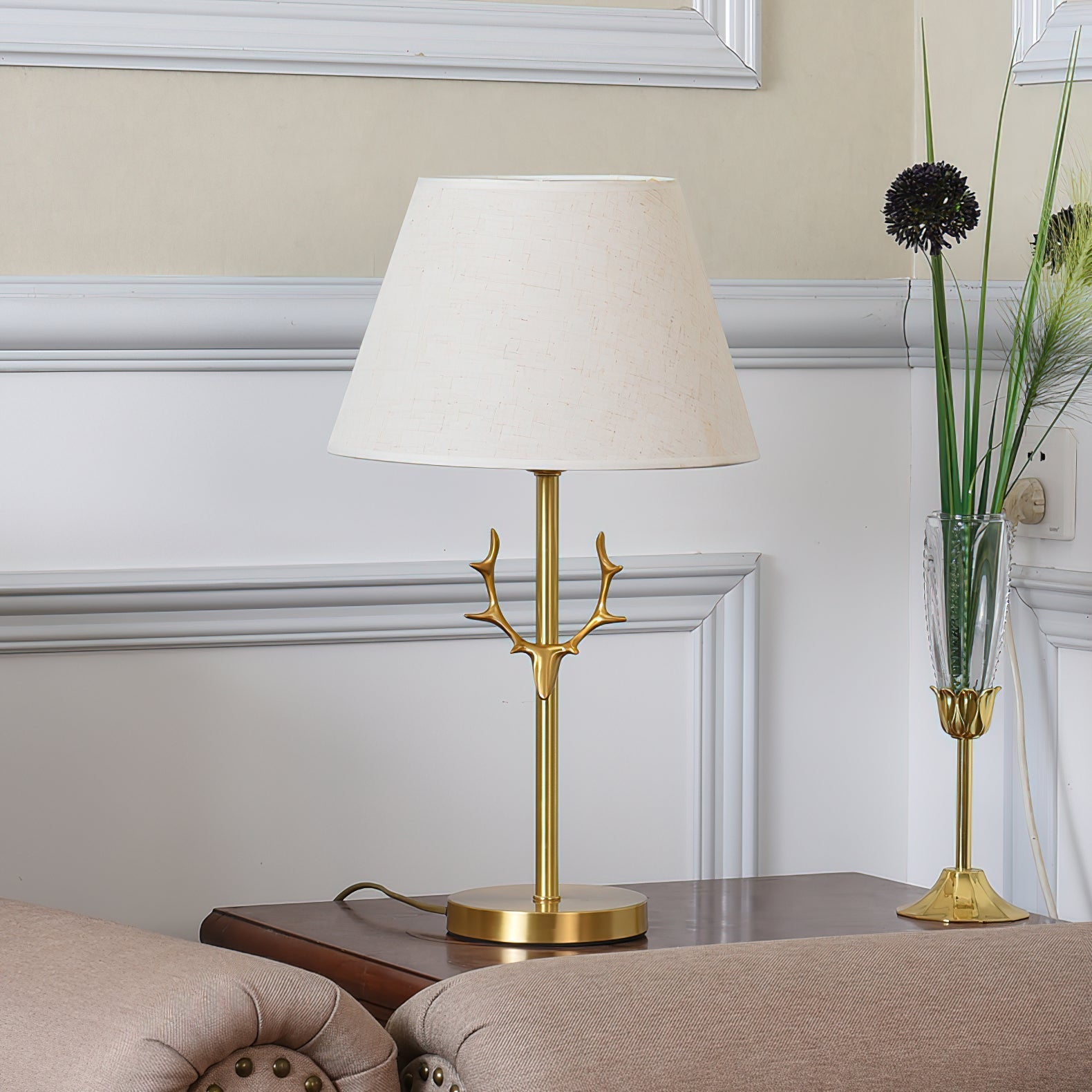 Antler Elegance Brass Table Lamp-Neutral Decor