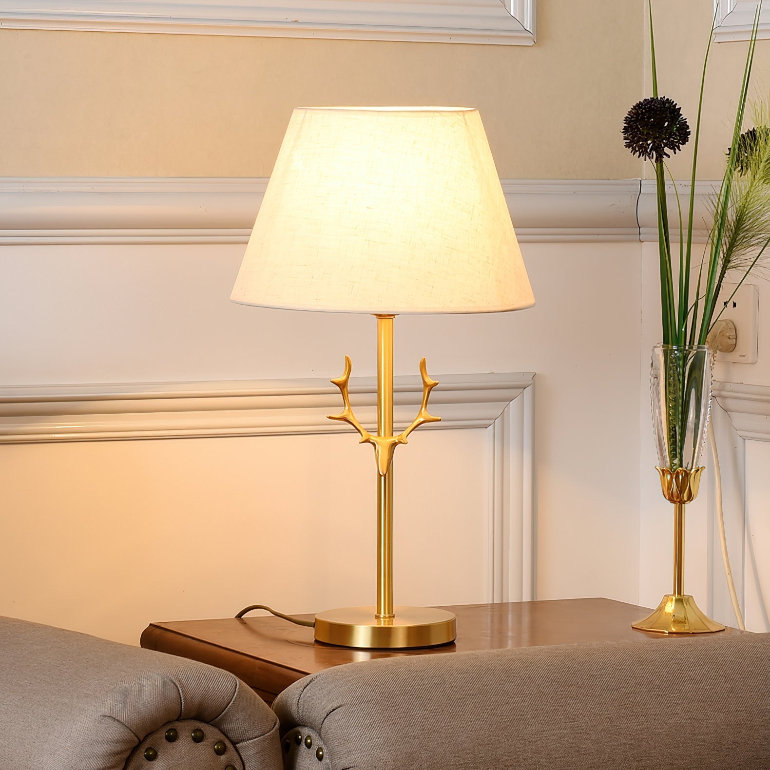 Antler Elegance Brass Table Lamp-Neutral Decor