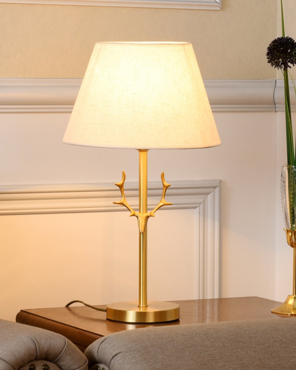 Antler Elegance Brass Table Lamp-Neutral Decor