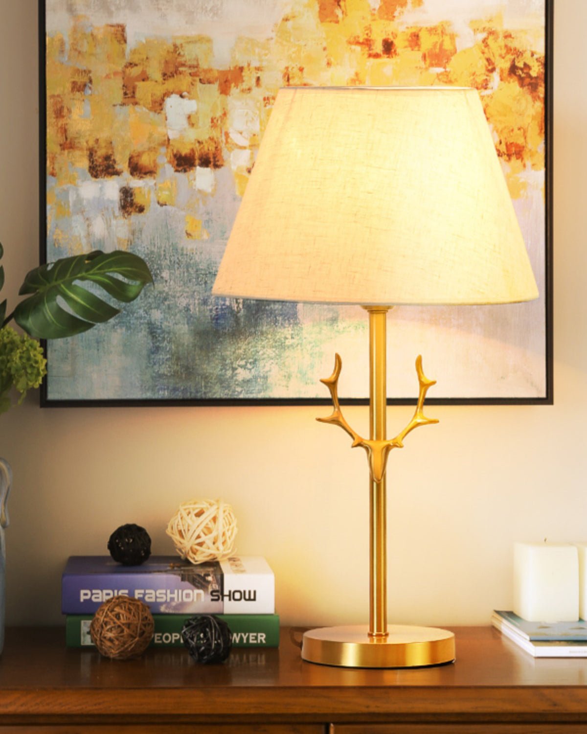Antler Elegance Brass Table Lamp-Neutral Decor