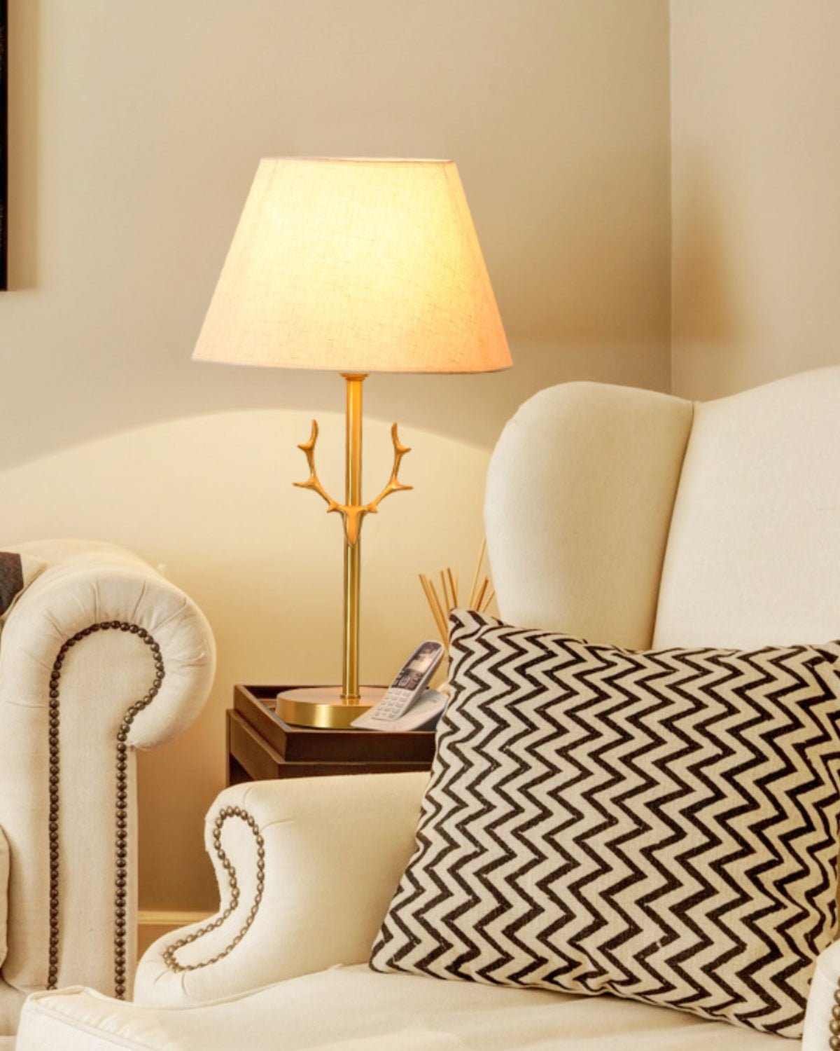 Antler Elegance Brass Table Lamp-Neutral Decor