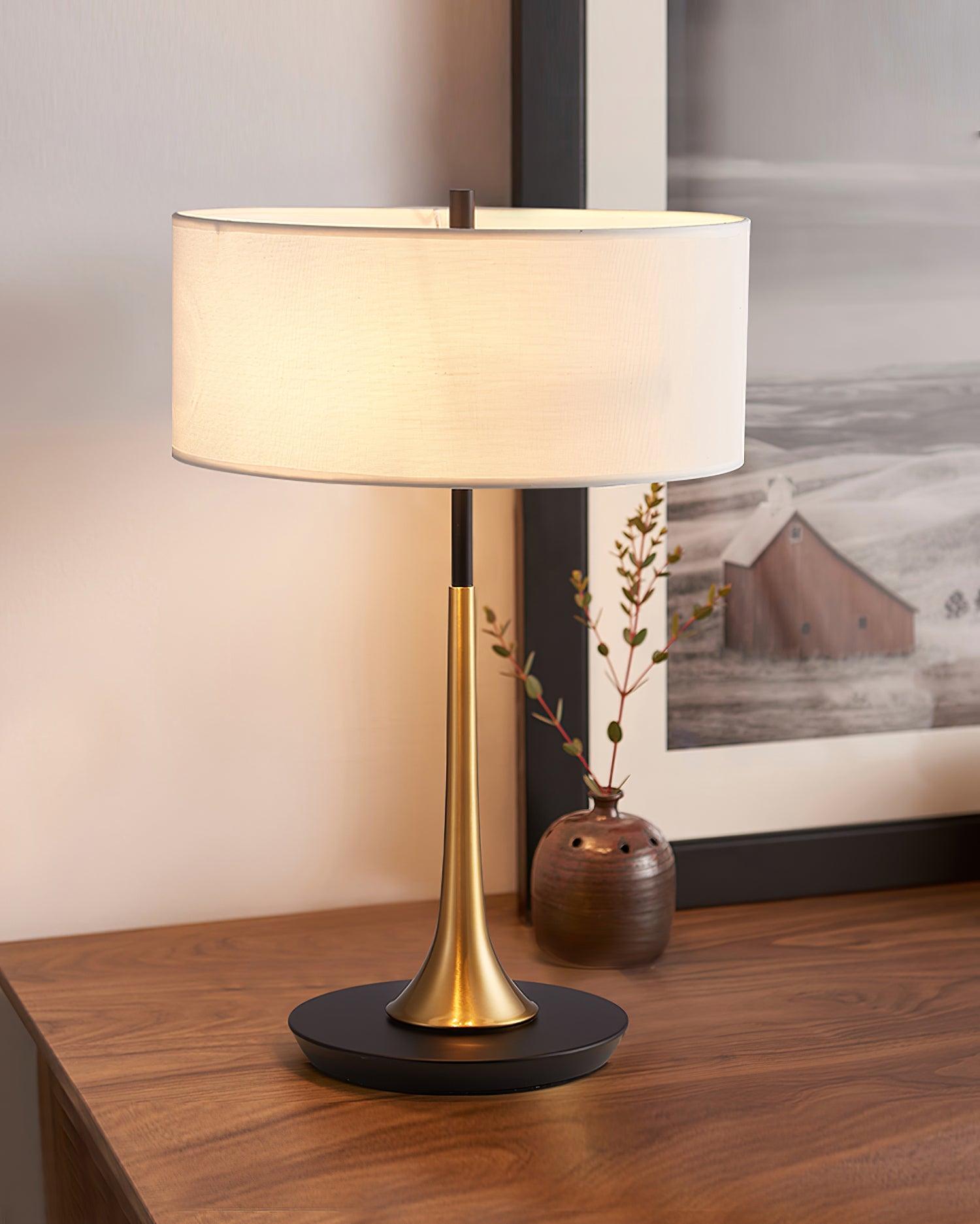 Cepharil Luxe Brass Fabric Desk Lamp-Neutral Decor
