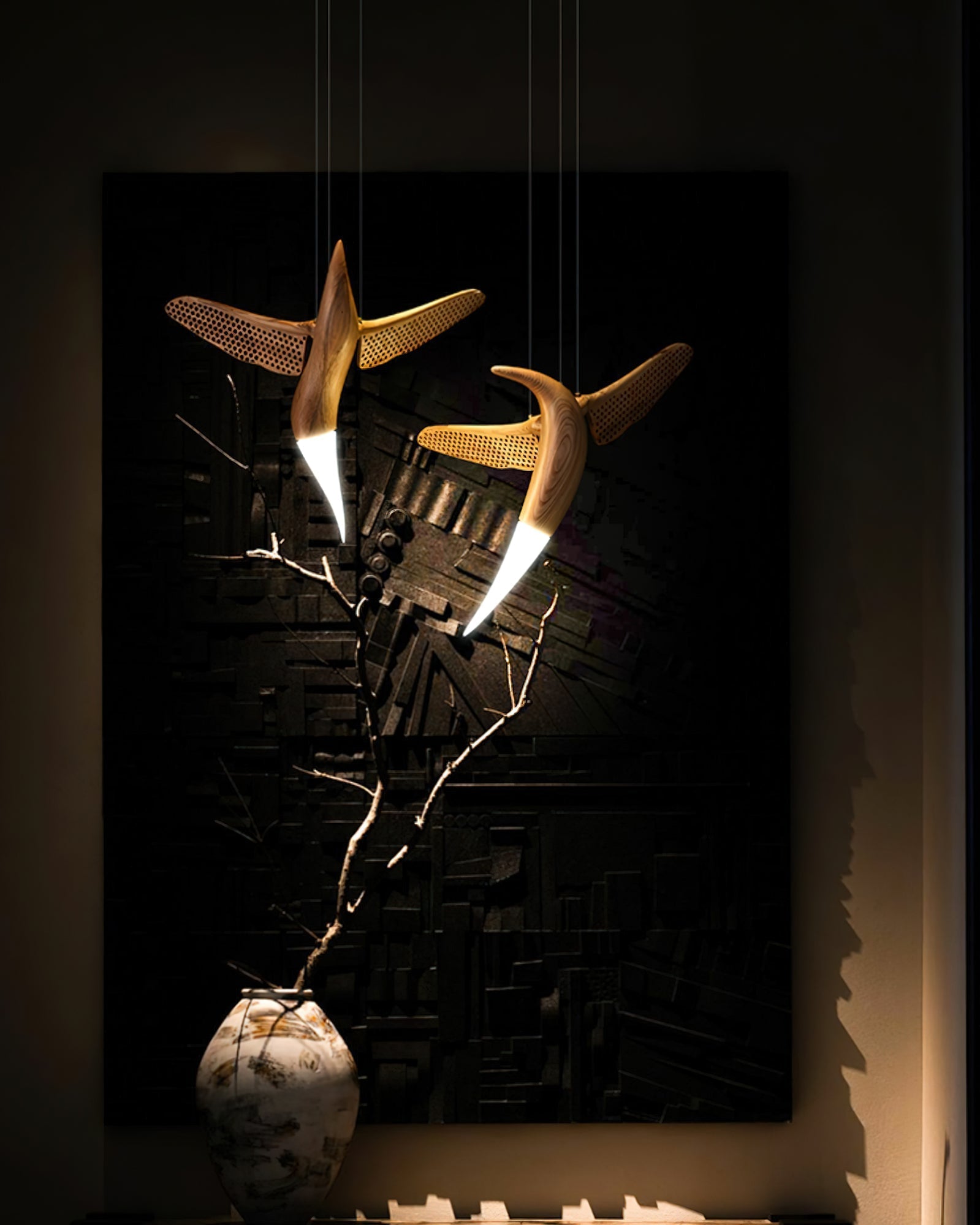 Elsilor Avian-Inspired Wood Pendant Light-Neutral Decor