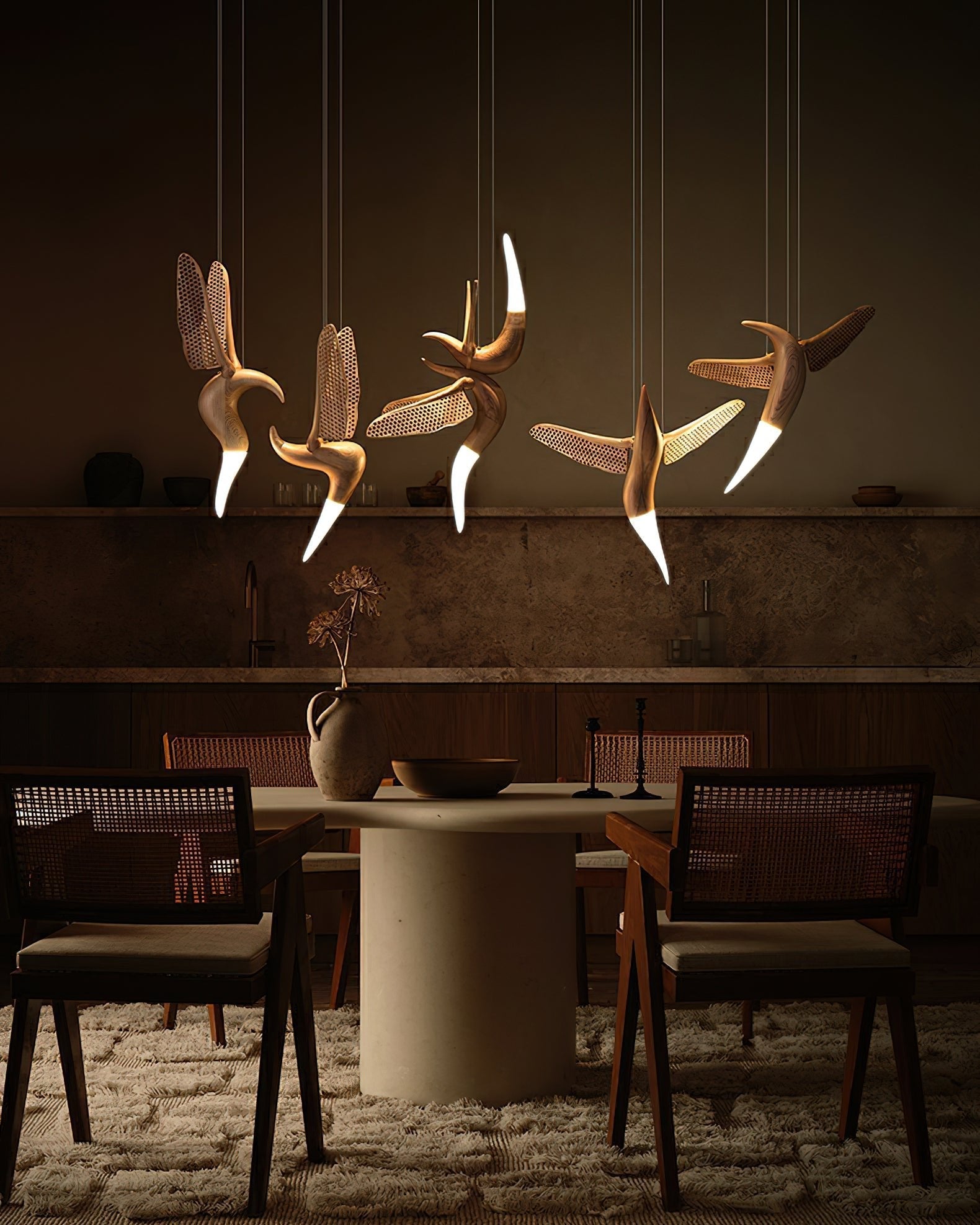 Elsilor Avian-Inspired Wood Pendant Light-Neutral Decor