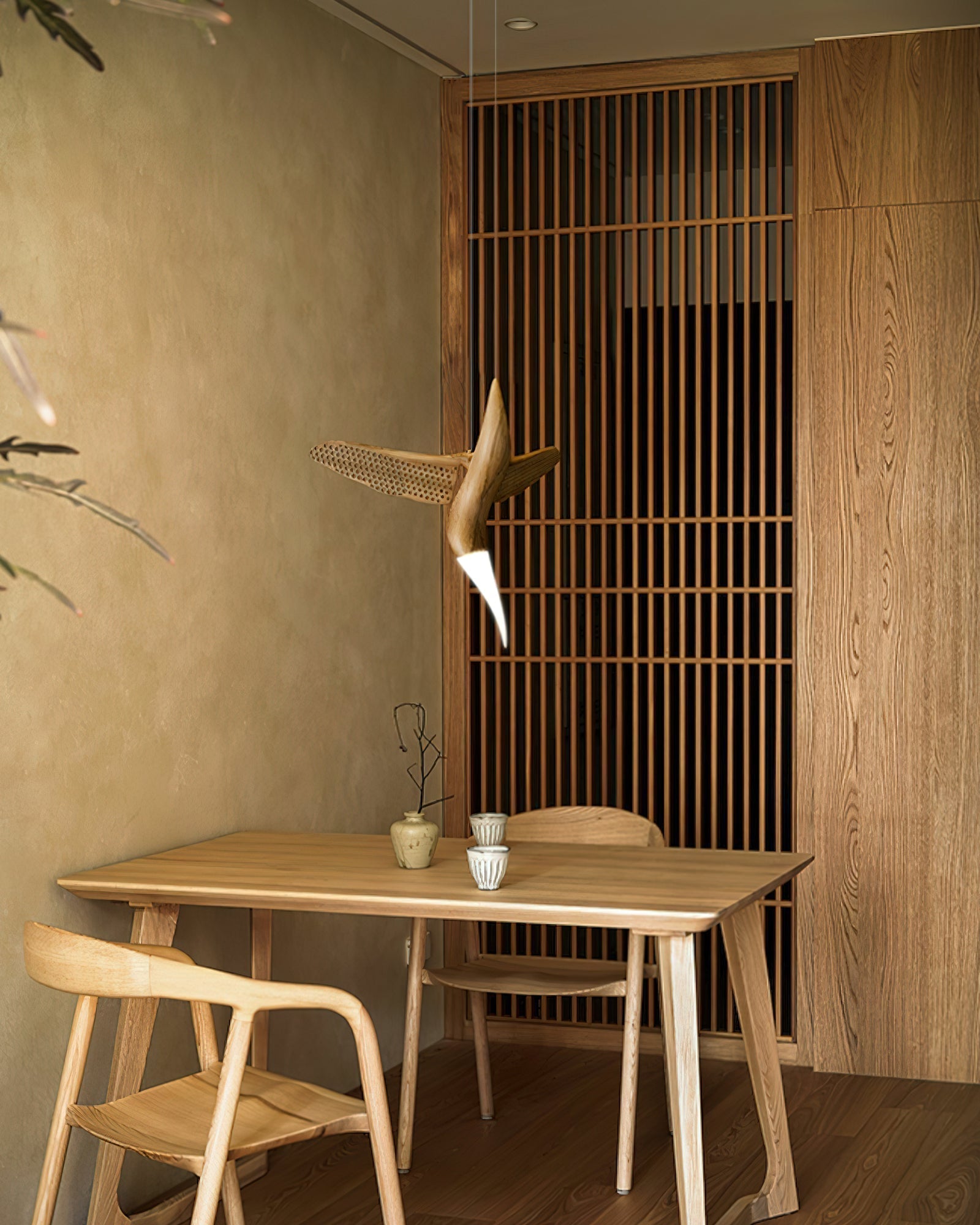 Elsilor Avian-Inspired Wood Pendant Light-Neutral Decor