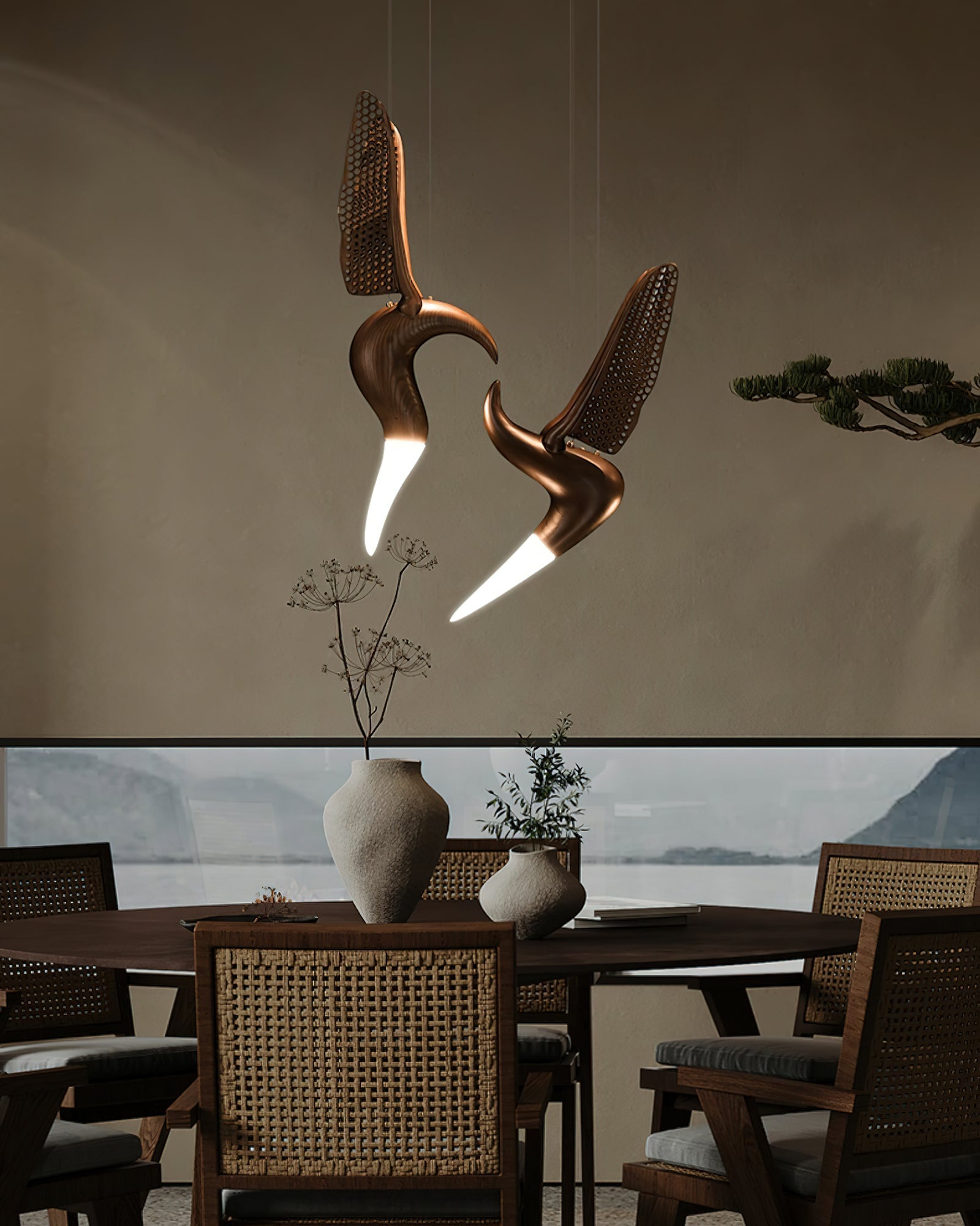 Elsilor Avian-Inspired Wood Pendant Light-Neutral Decor