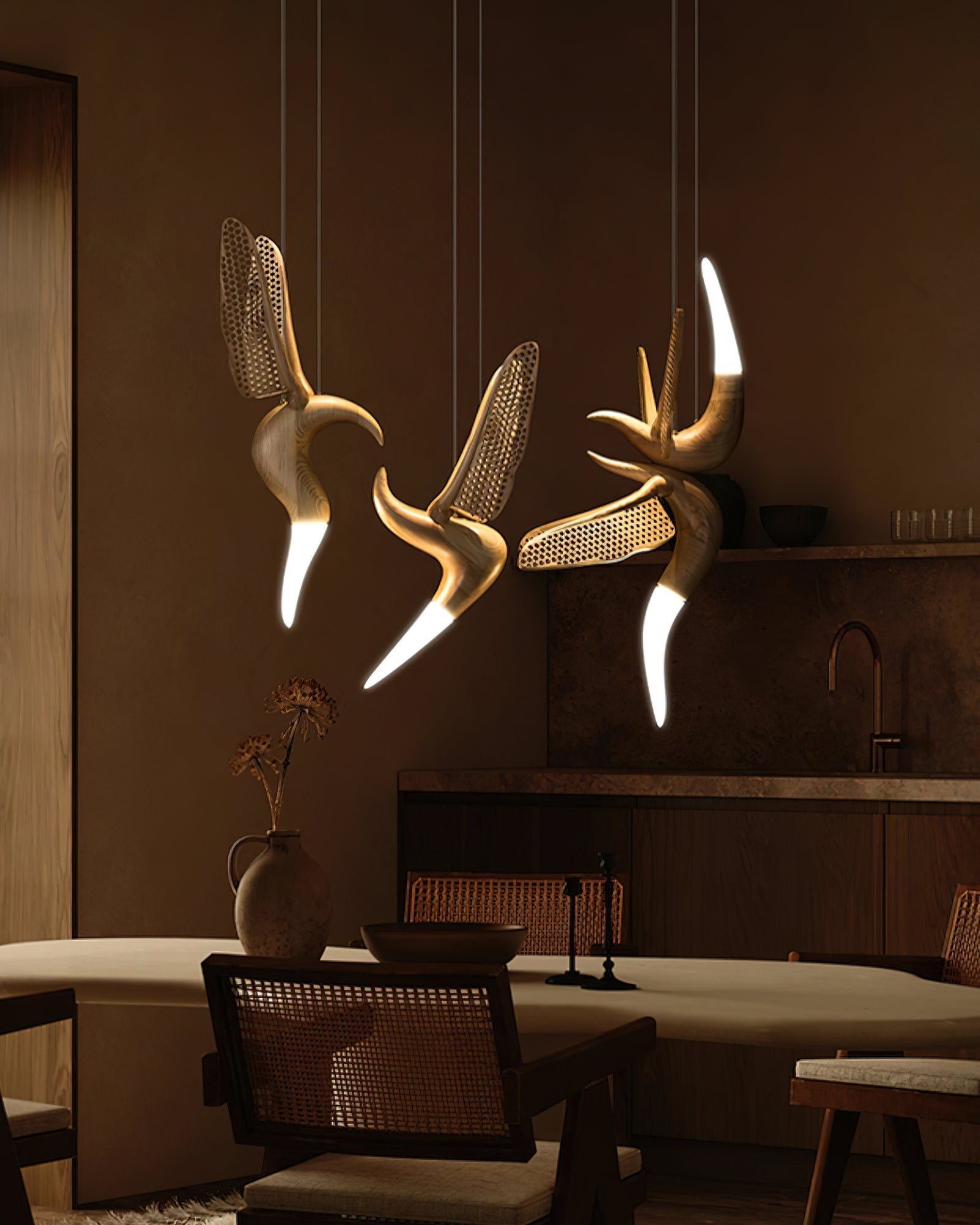 Elsilor Avian-Inspired Wood Pendant Light-Neutral Decor