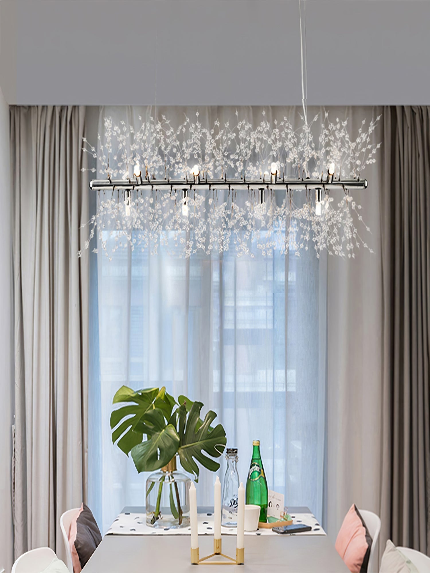 Cir Chandelier Brass Linear Crystal Branch-Neutral Decor