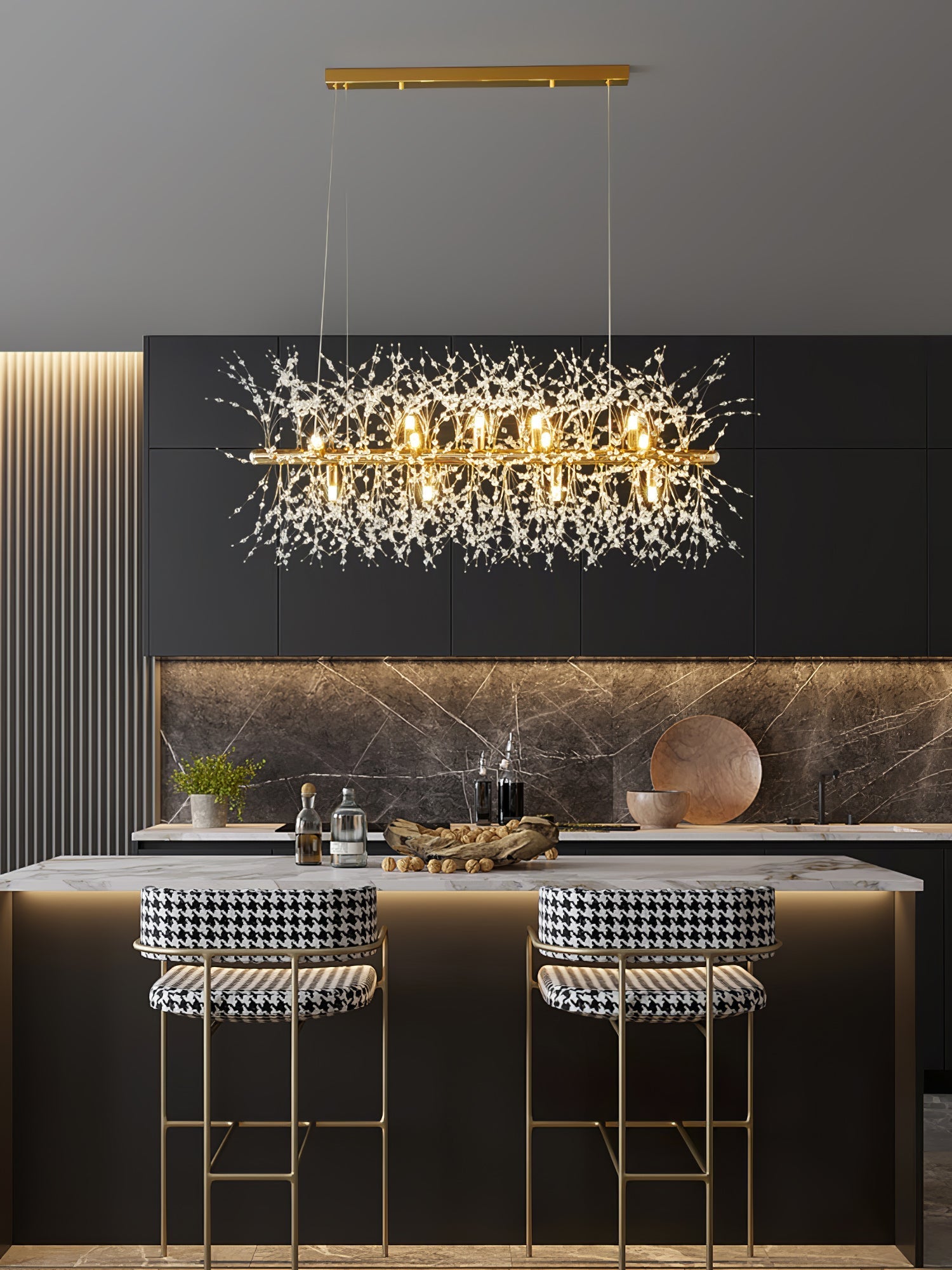 Cir Chandelier Brass Linear Crystal Branch-Neutral Decor