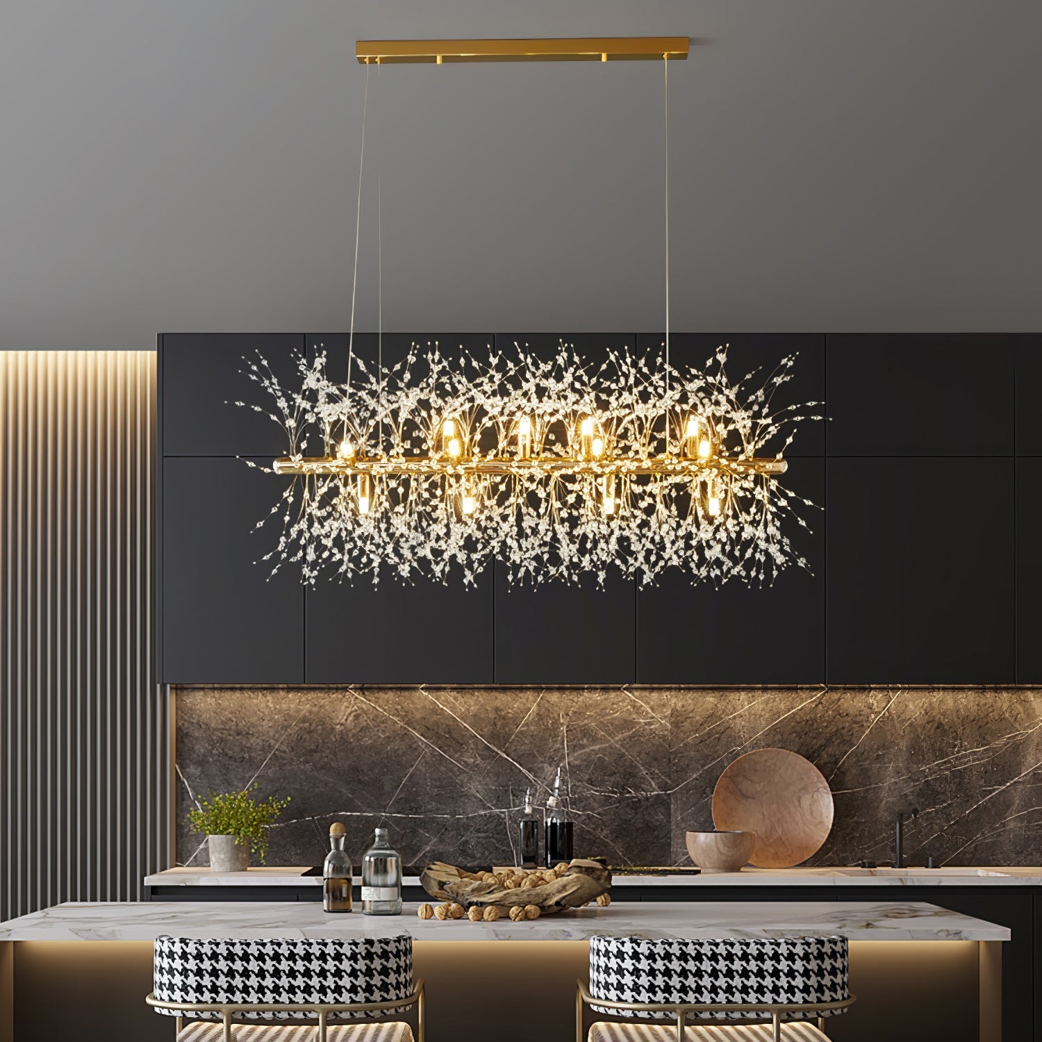 Cir Chandelier Brass Linear Crystal Branch-Neutral Decor