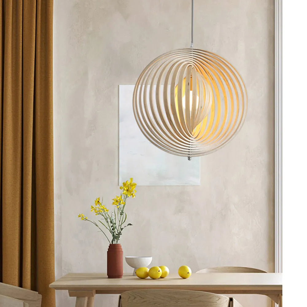 Muto Japanese LED Pendant Light Black/Gold Wood Bedroom/Bar - Neutral Decor