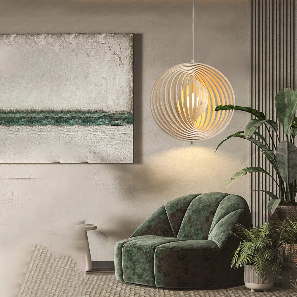 Muto Japanese LED Pendant Light Black/Gold Wood Bedroom/Bar - Neutral Decor