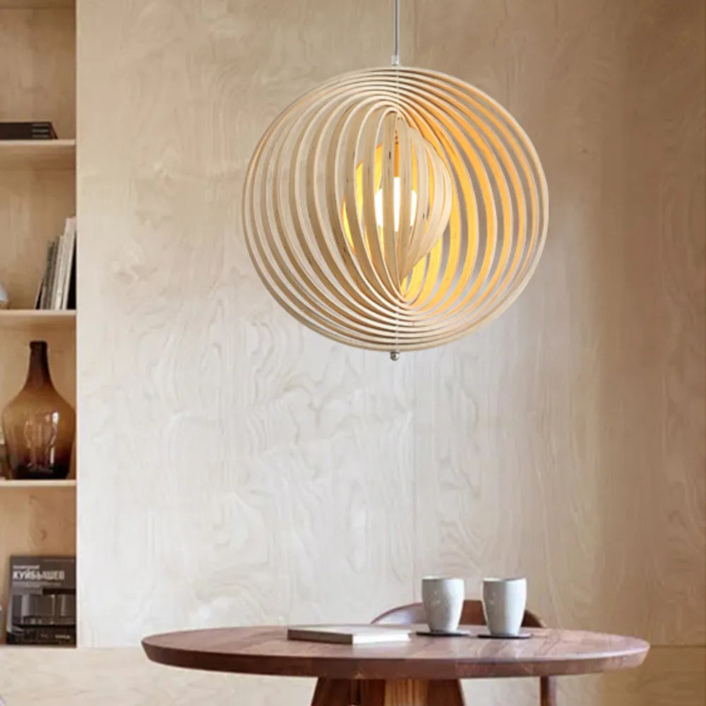 Muto Japanese LED Pendant Light Black/Gold Wood Bedroom/Bar - Neutral Decor