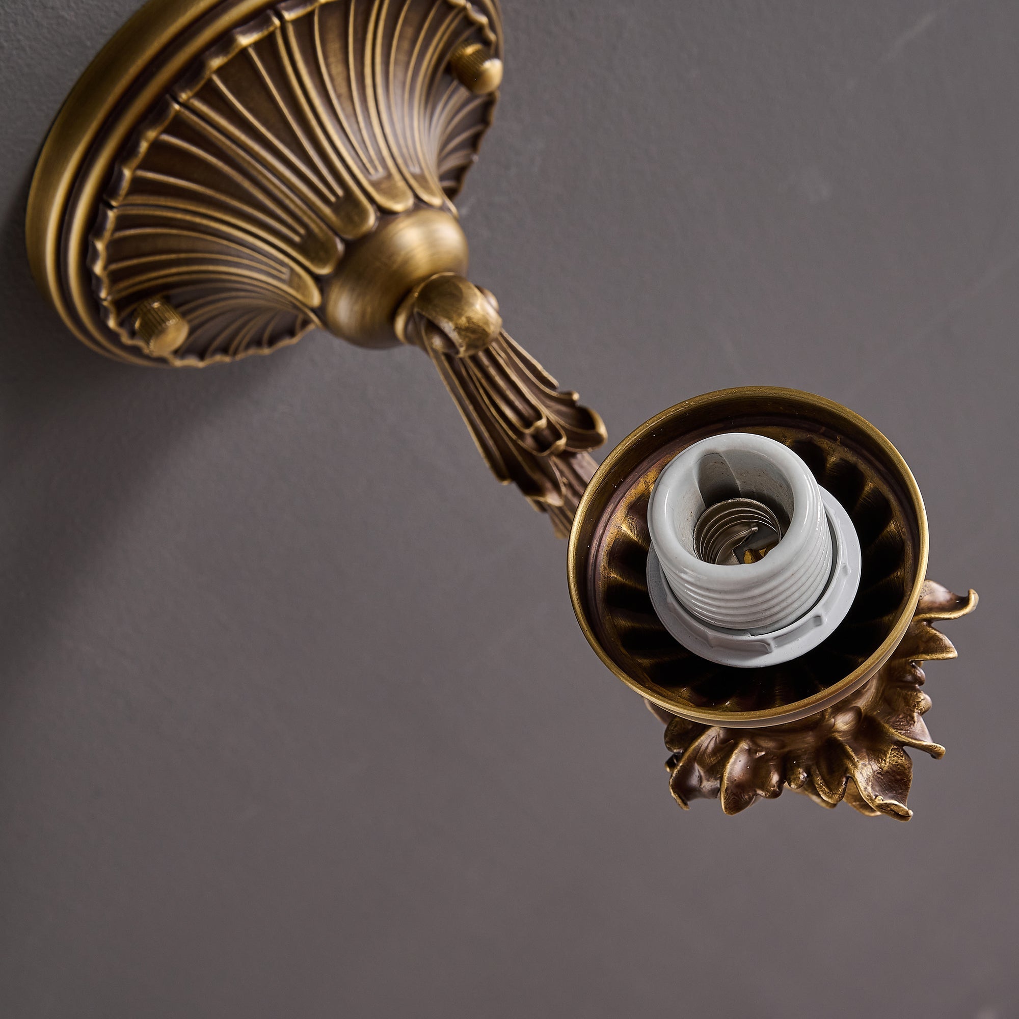 The opaque glass shade from the top.
