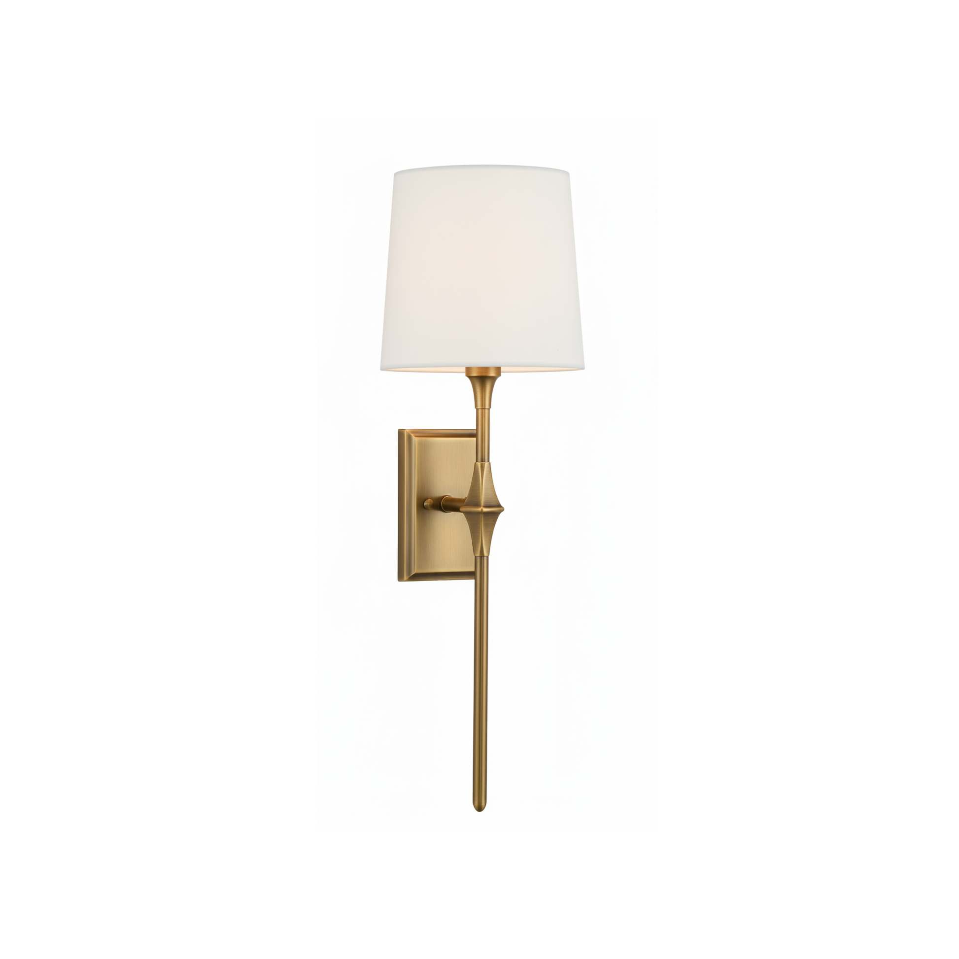 Dauphine Wall Sconce in Aged Brass finish against a neutral wall.