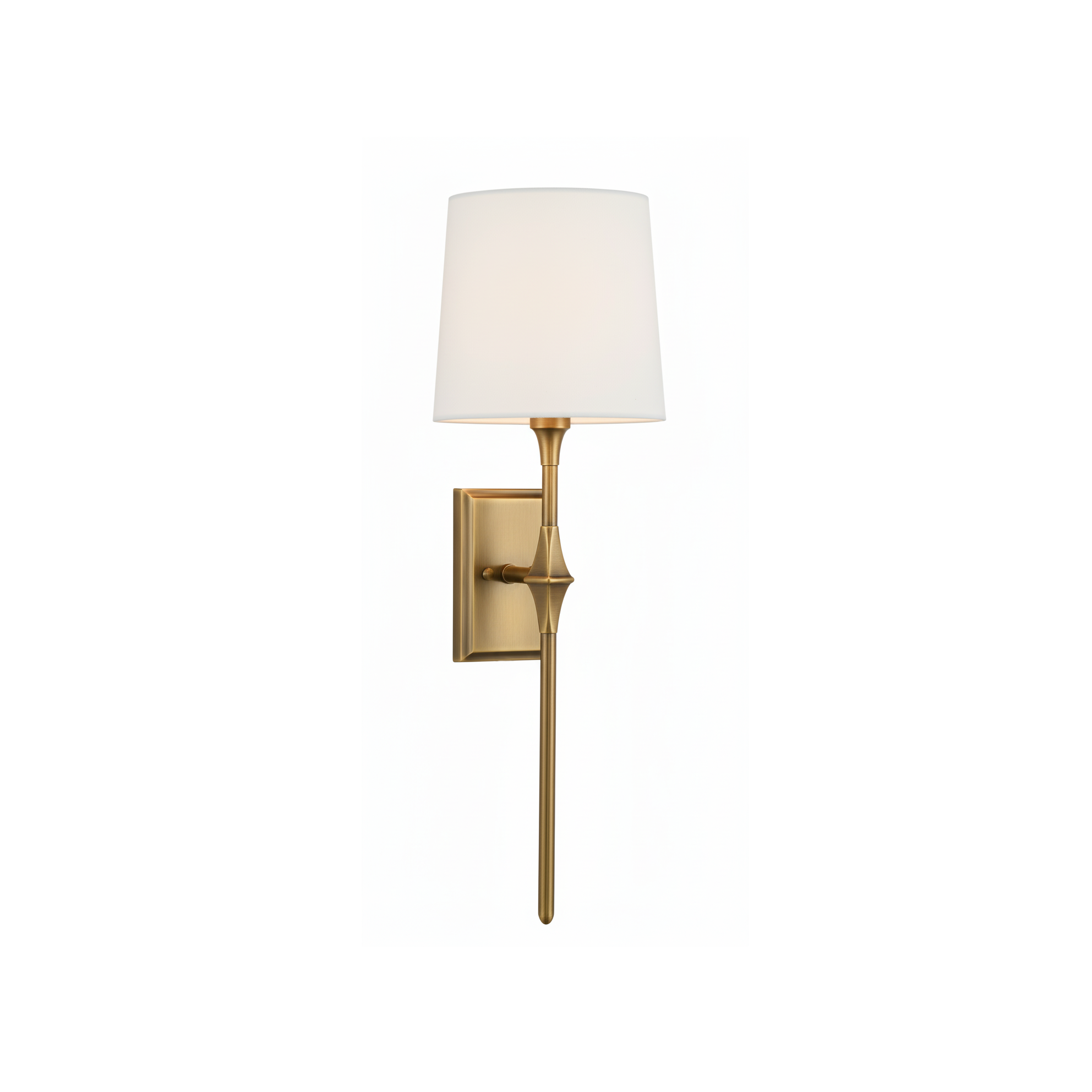 Dauphine Wall Sconce in Aged Brass finish against a neutral wall.
