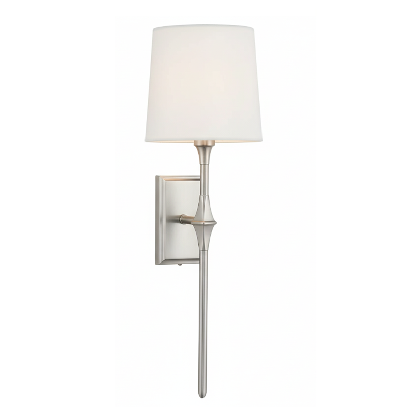 Angled view of the Dauphine Wall Sconce showing the soft uplight from the unlined shade.