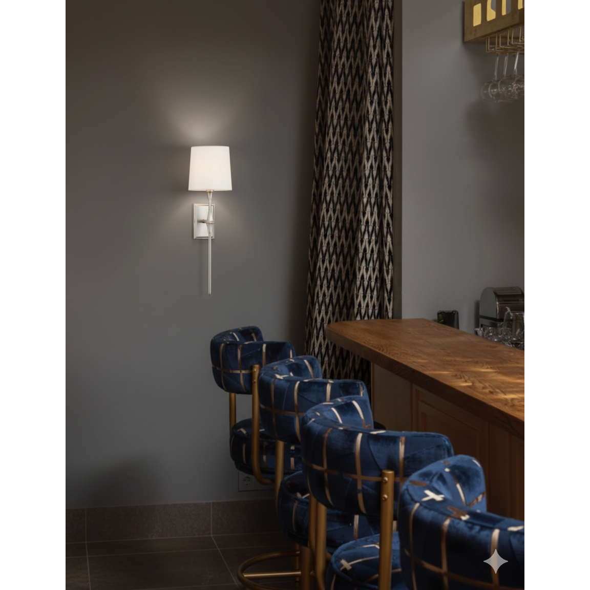 Dauphine Wall Sconce in Brushed Nickel finish, highlighting its cool silver tone.