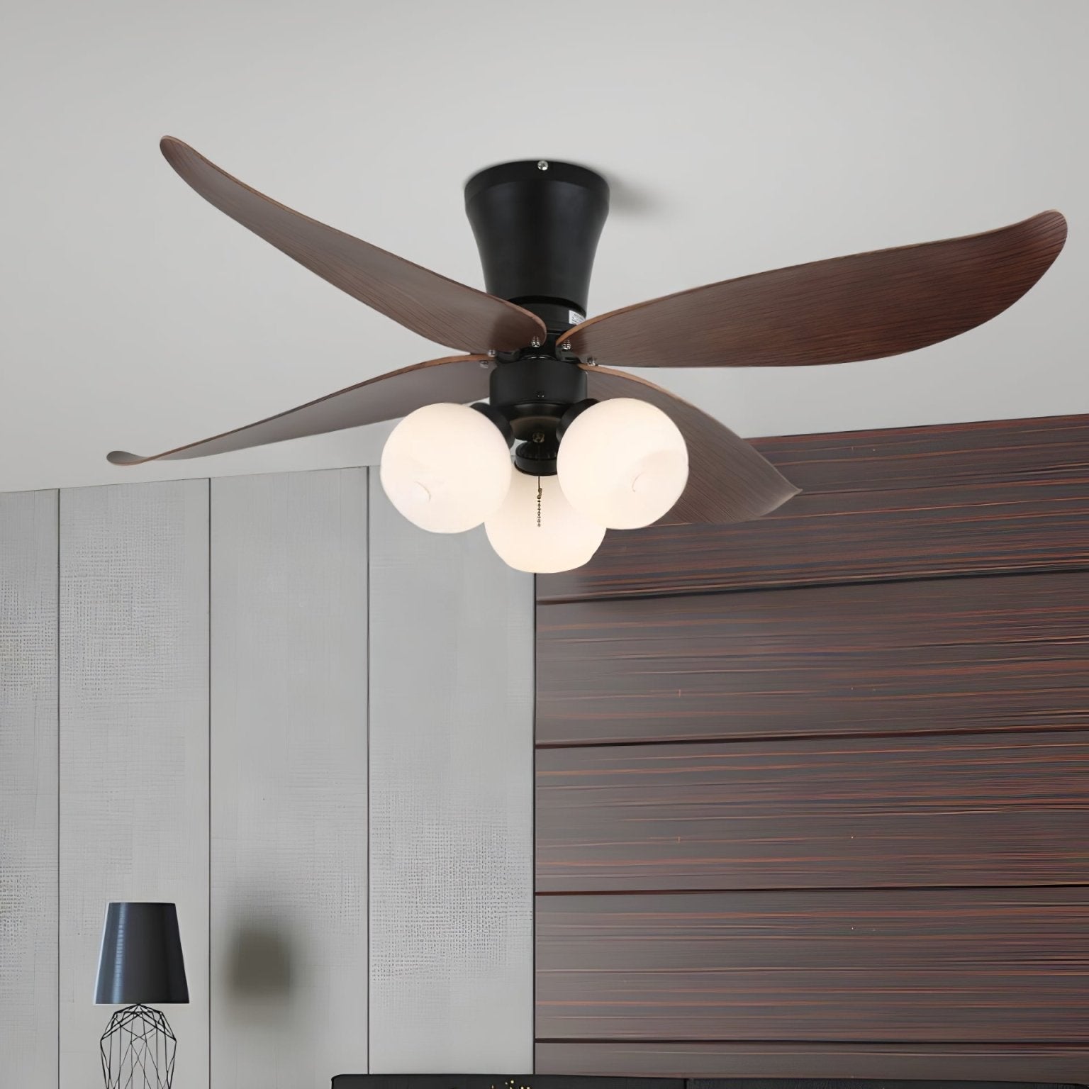 Lir Vintage Wood Glass Ceiling Fan Light-Neutral Decor
