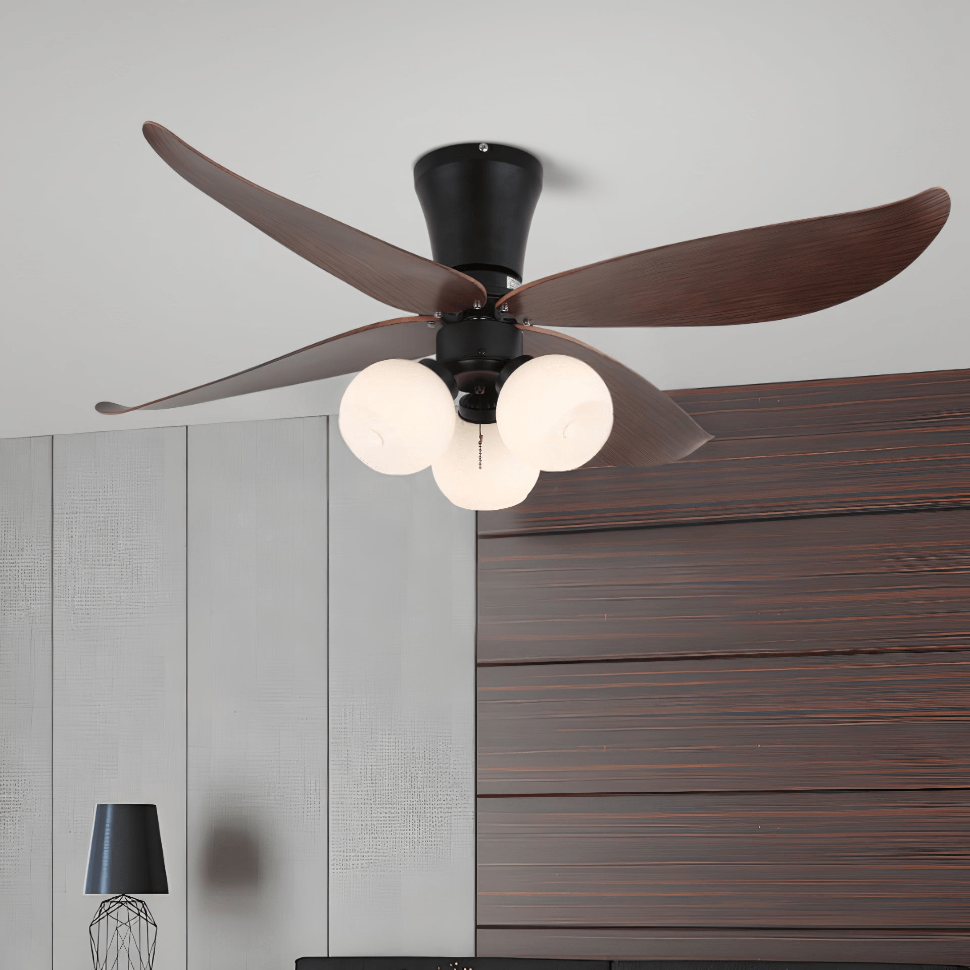 Lir Vintage Wood Glass Ceiling Fan Light-Neutral Decor