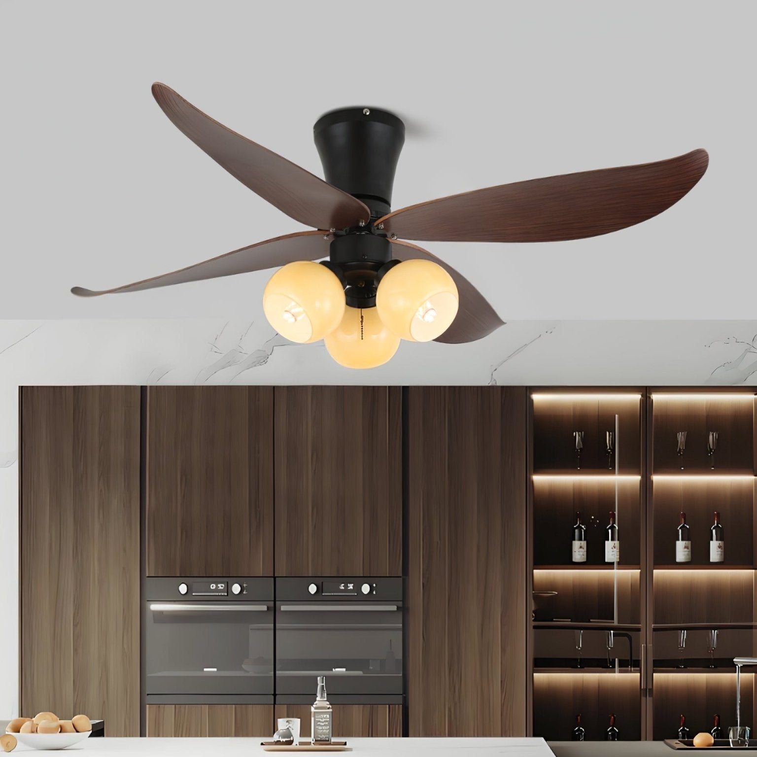 Lir Vintage Wood Glass Ceiling Fan Light-Neutral Decor
