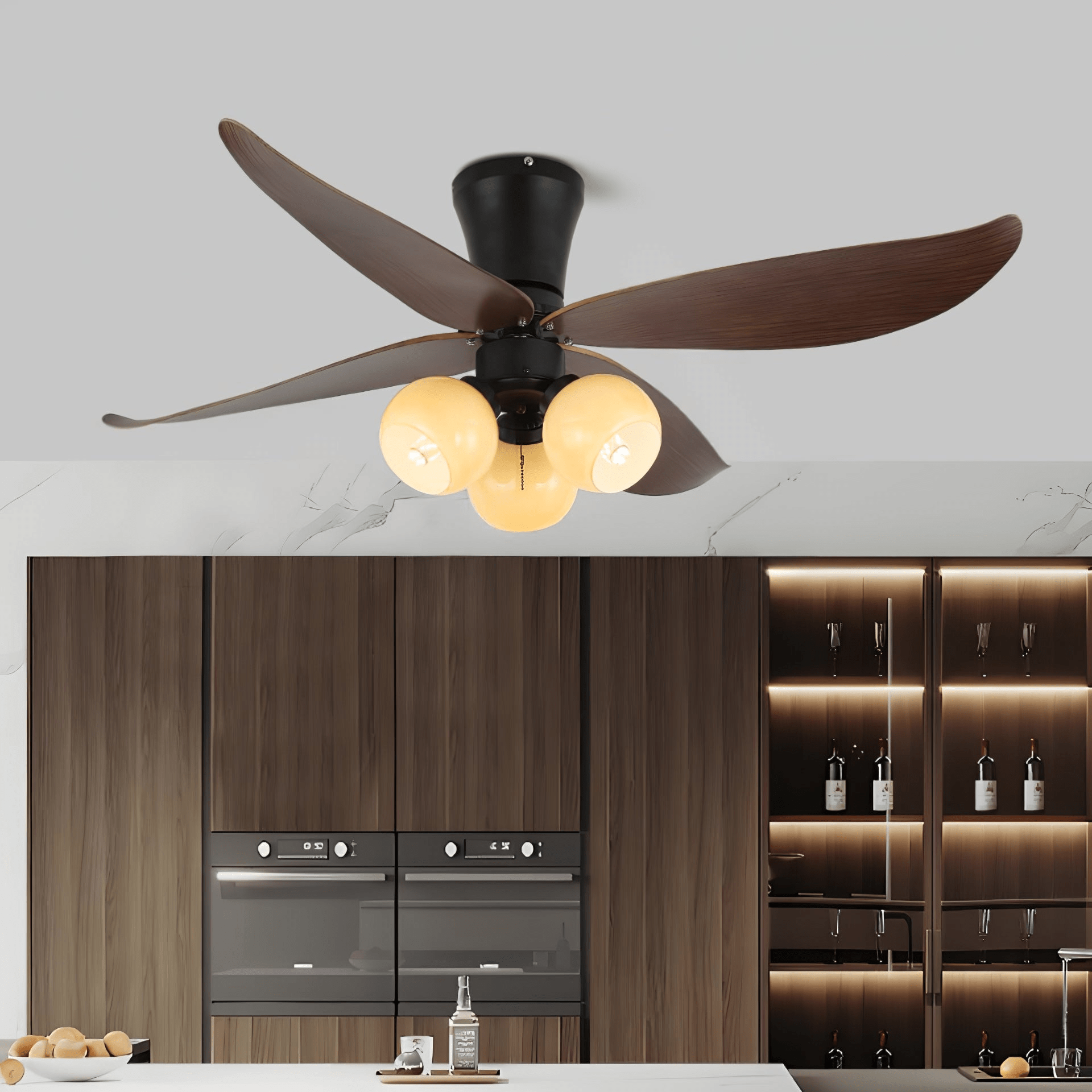 Lir Vintage Wood Glass Ceiling Fan Light-Neutral Decor