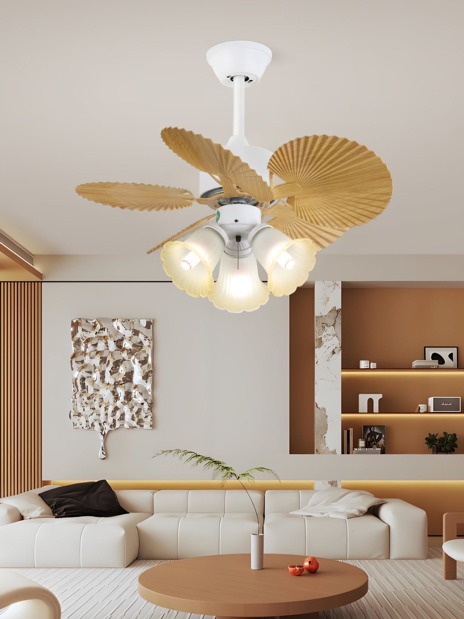 Aurelia Vintage Wood Glass Ceiling Fan Light-Neutral Decor