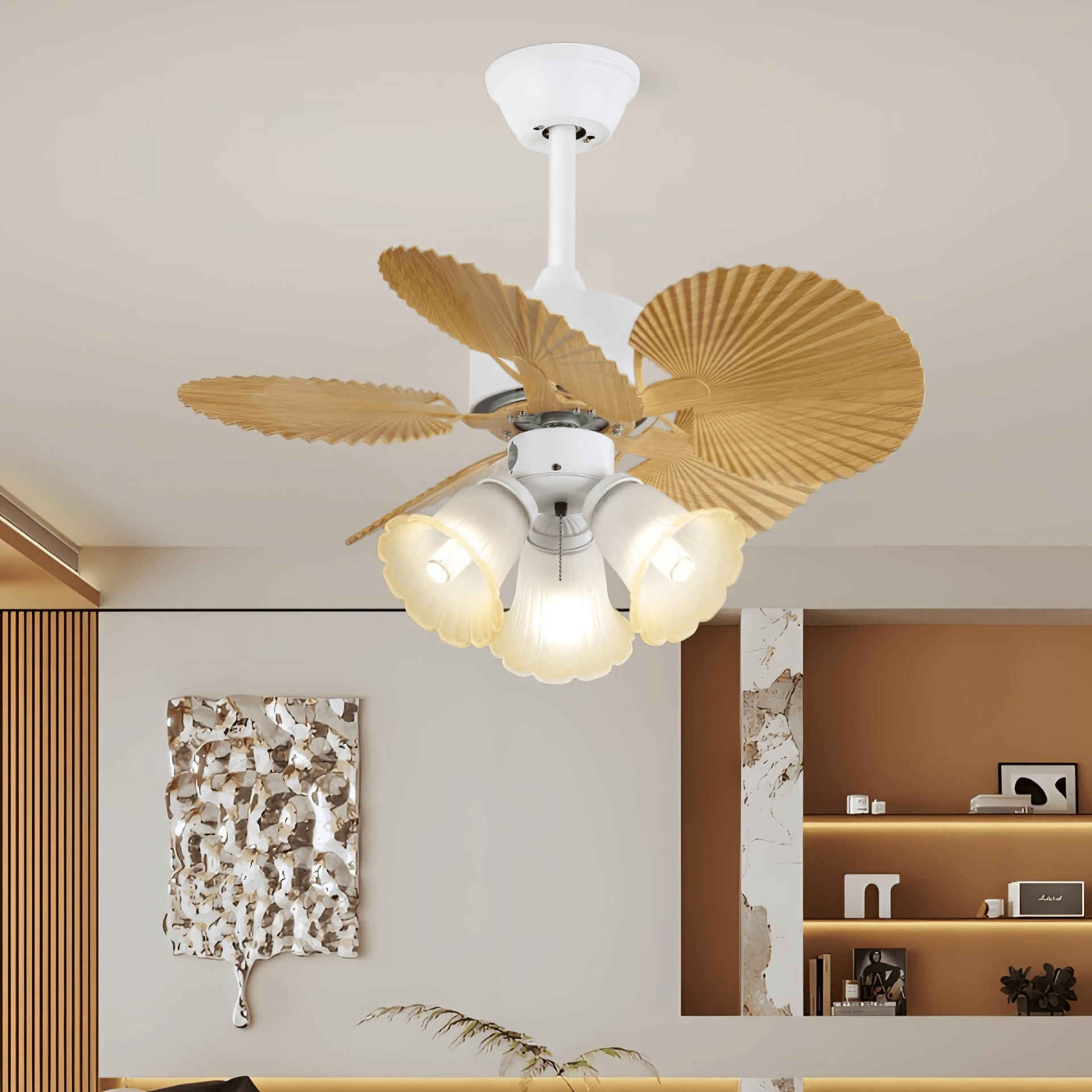 Aurelia Vintage Wood Glass Ceiling Fan Light-Neutral Decor