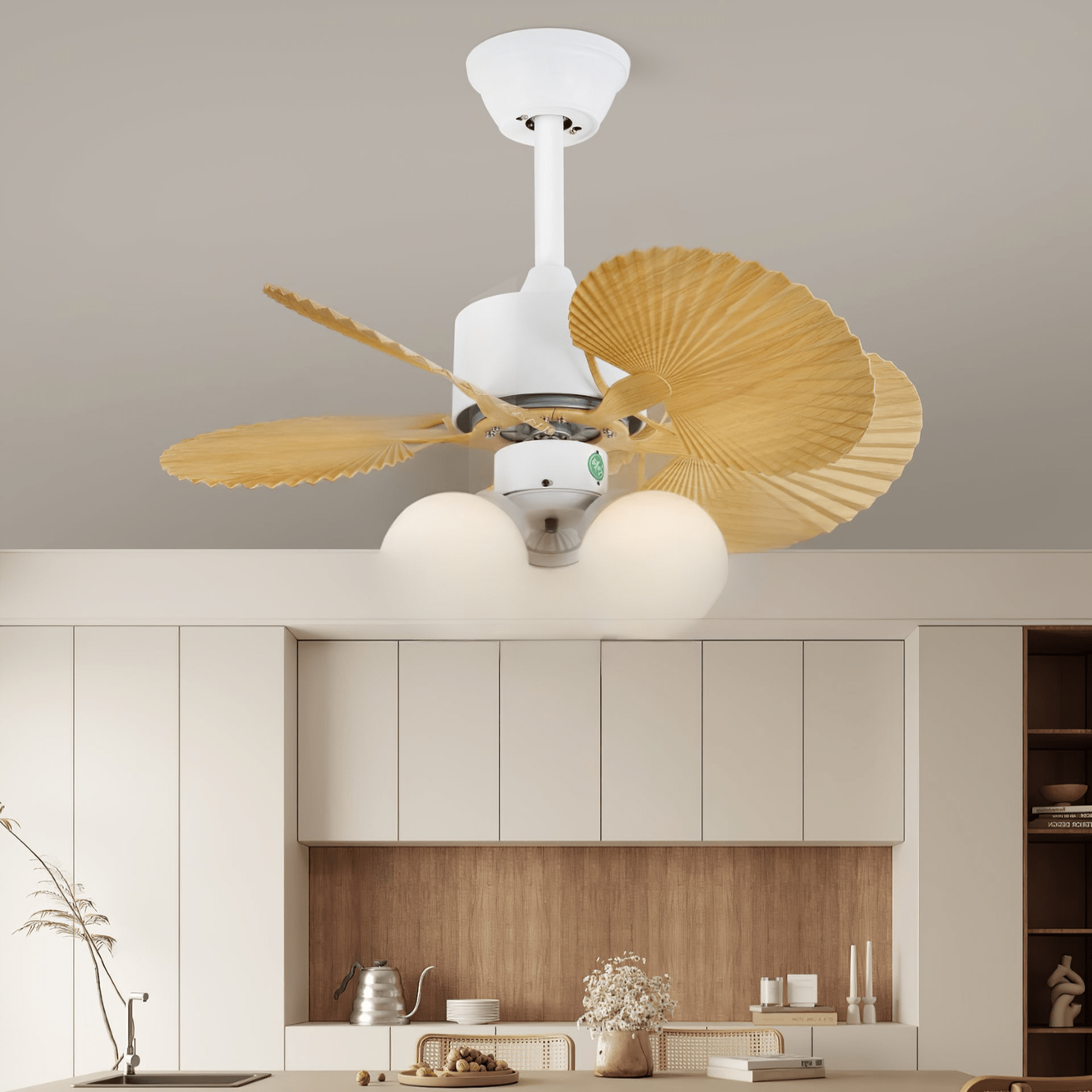 Aurelia Vintage Wood Glass Ceiling Fan Light-Neutral Decor