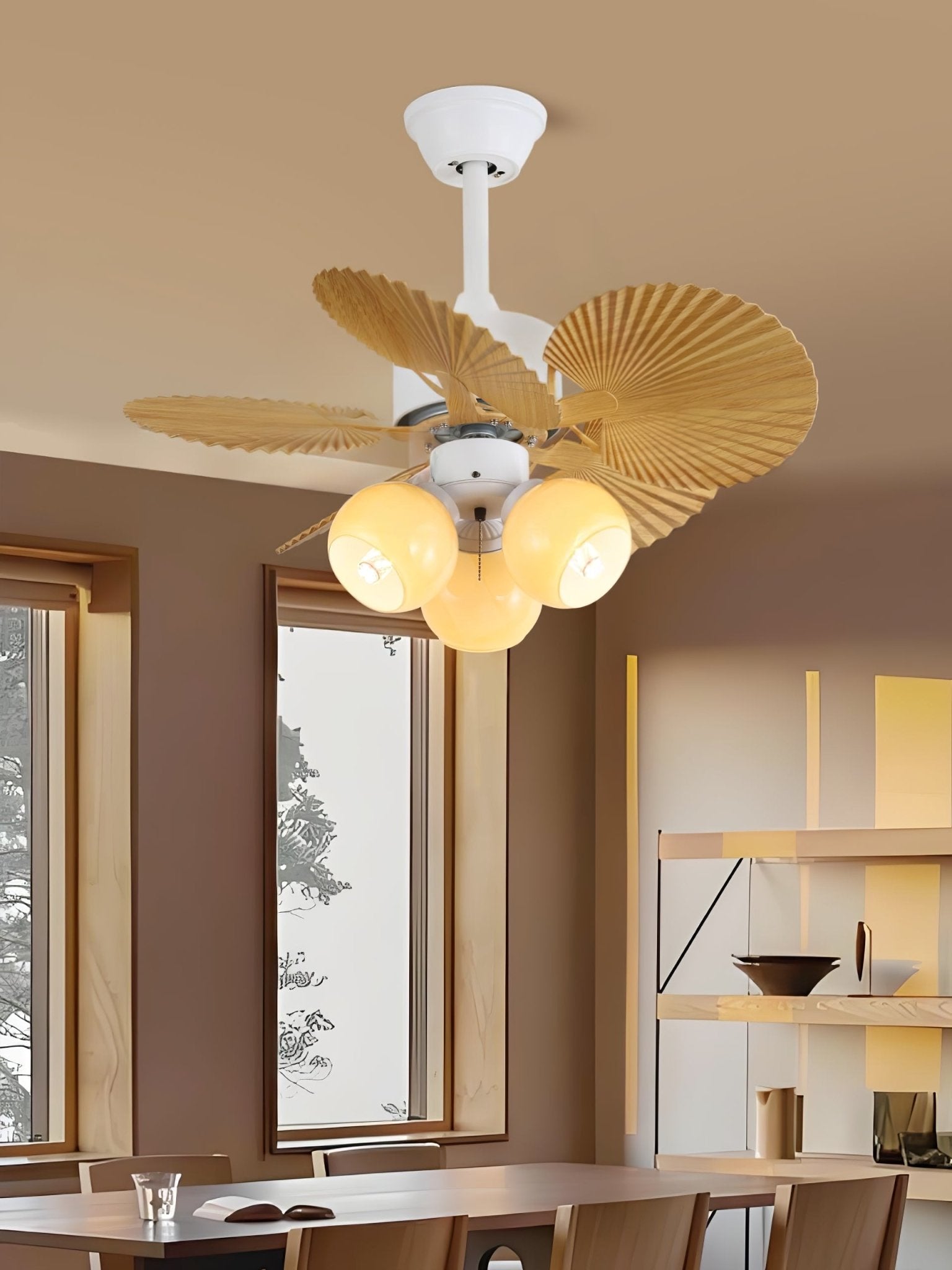Aurelia Vintage Wood Glass Ceiling Fan Light-Neutral Decor