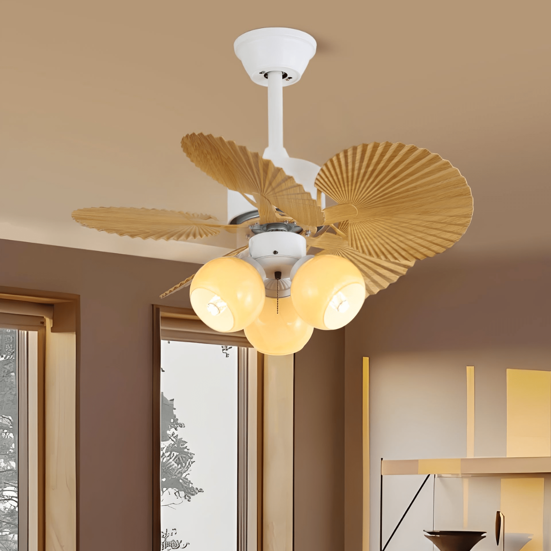 Aurelia Vintage Wood Glass Ceiling Fan Light-Neutral Decor