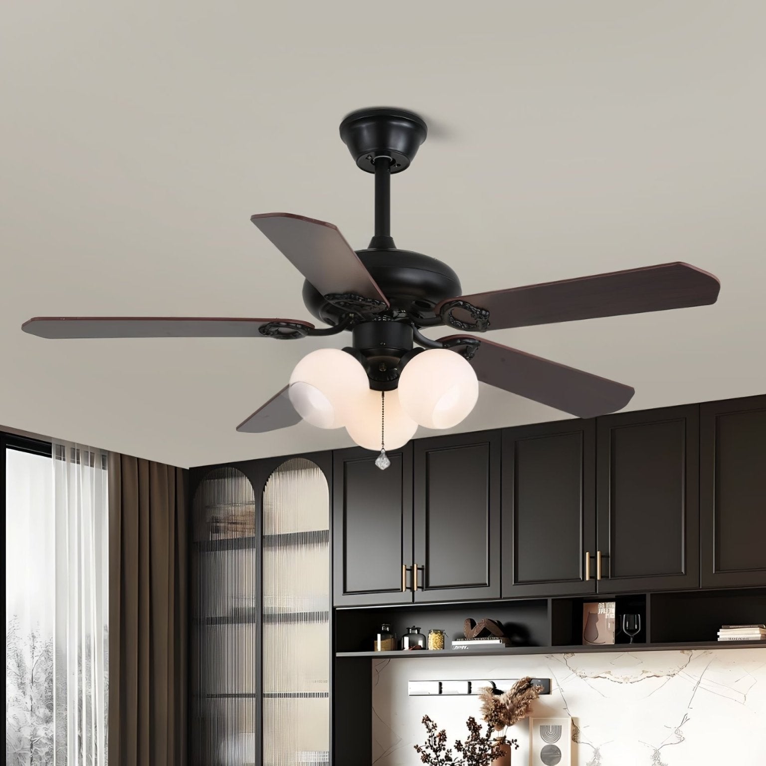 Calviera Vintage Wood Glass Ceiling Fan Light-Neutral Decor