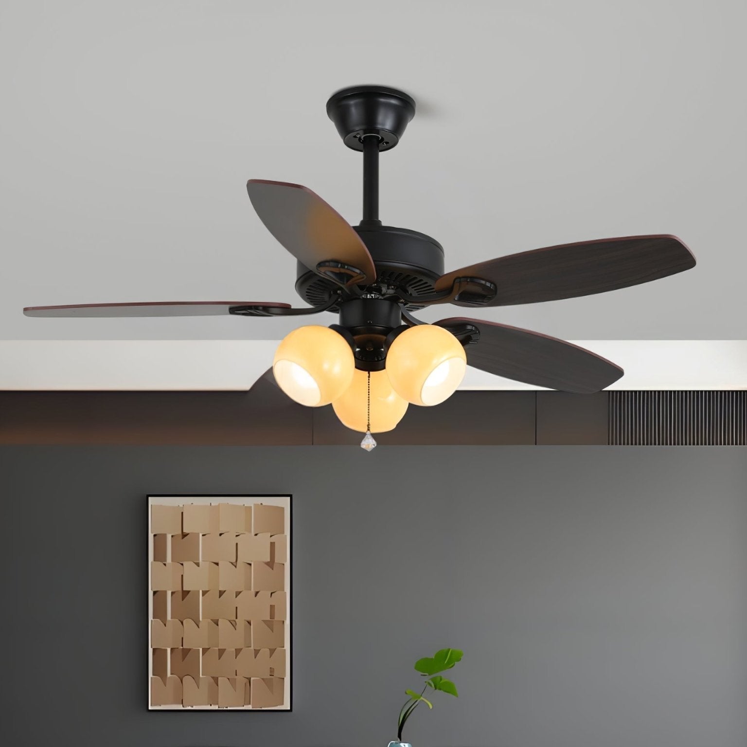 Calviera Vintage Wood Glass Ceiling Fan Light-Neutral Decor