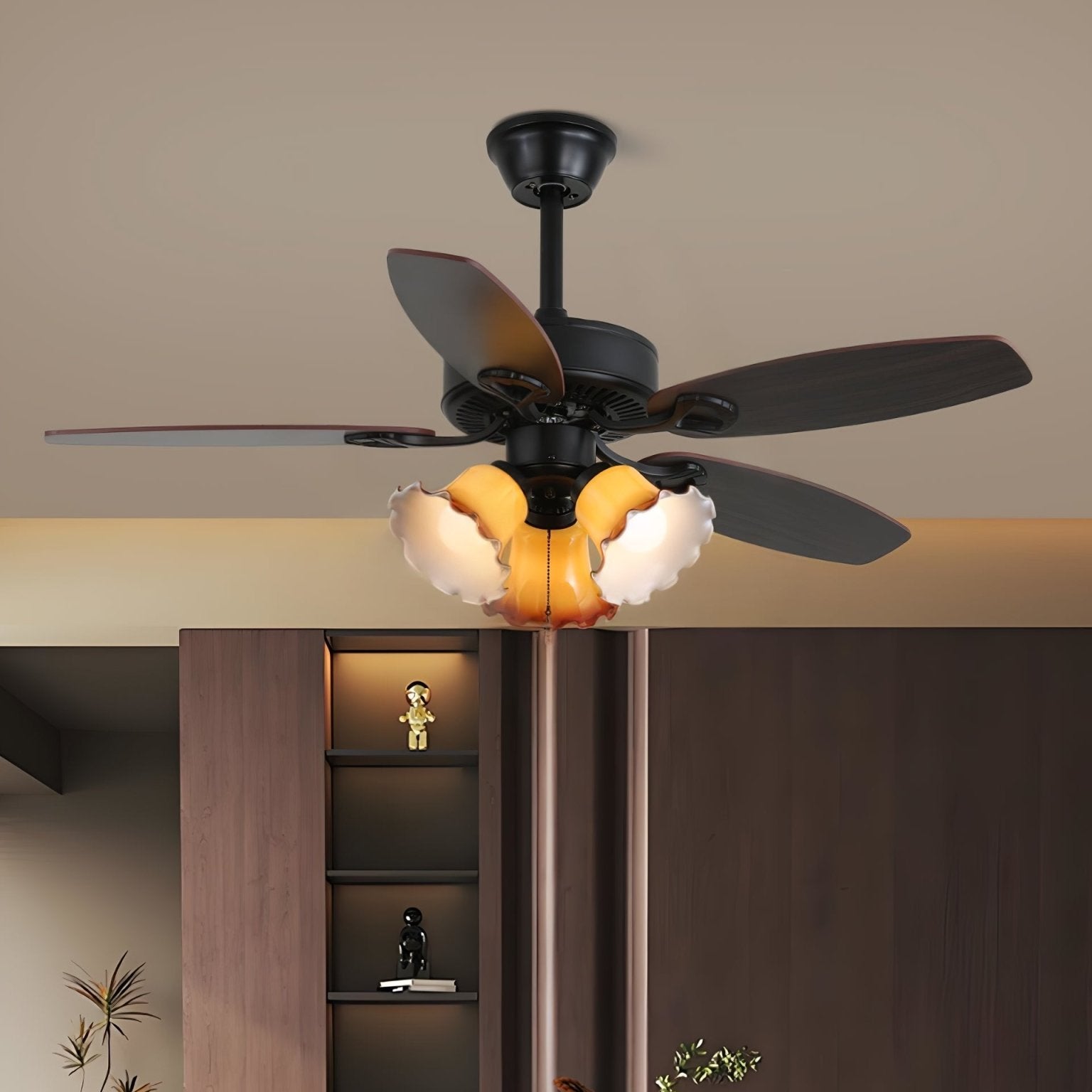 Calviera Vintage Wood Glass Ceiling Fan Light-Neutral Decor