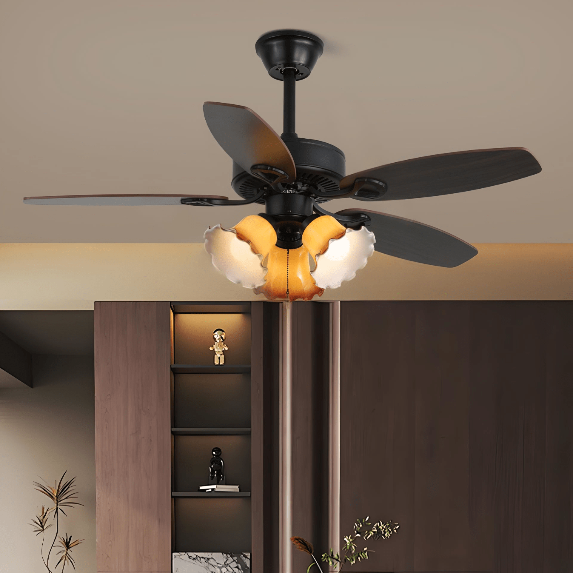 Calviera Vintage Wood Glass Ceiling Fan Light-Neutral Decor